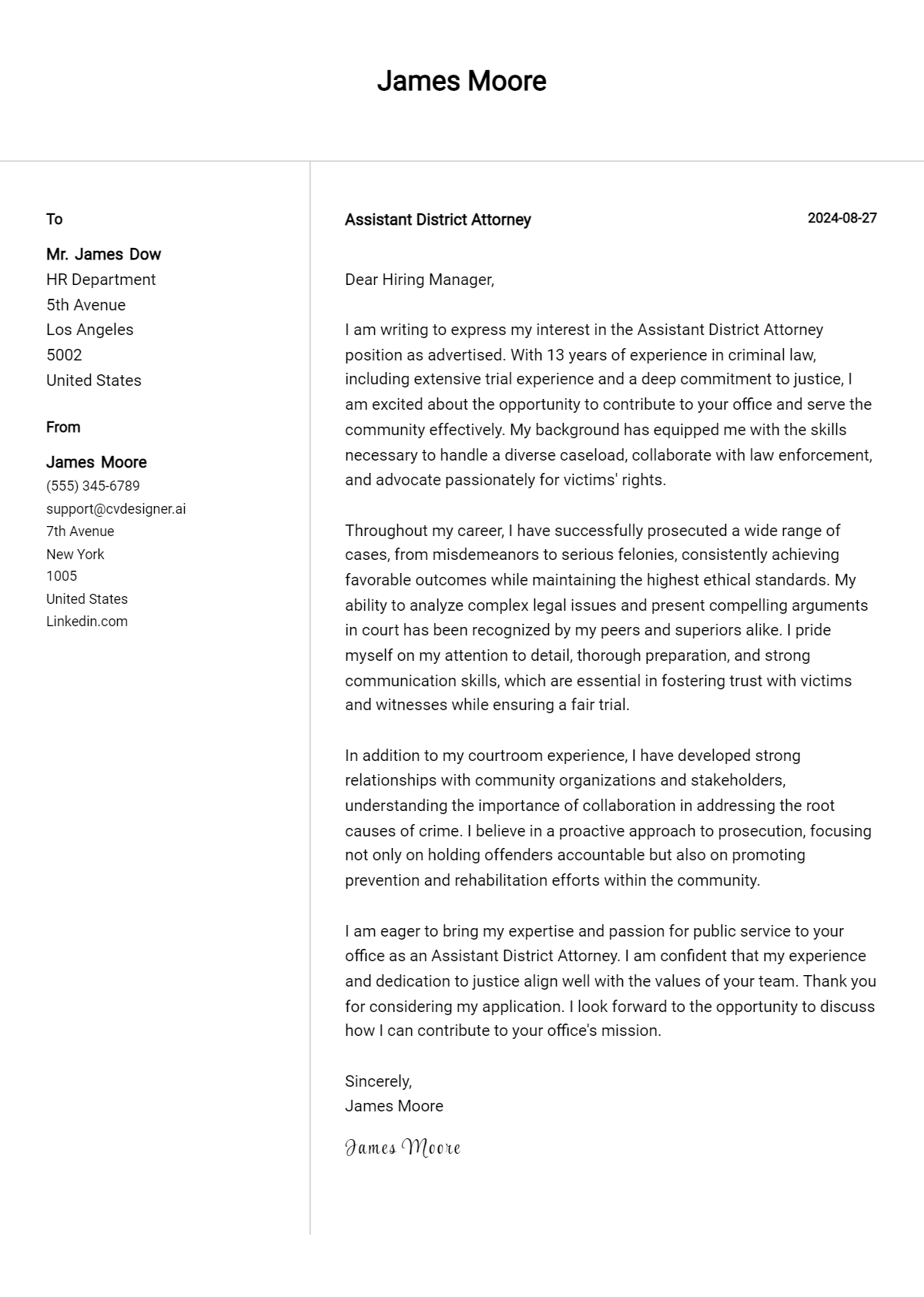 Assistant District Attorney Cover Letter Example for 2026: Top CV Skills Preview