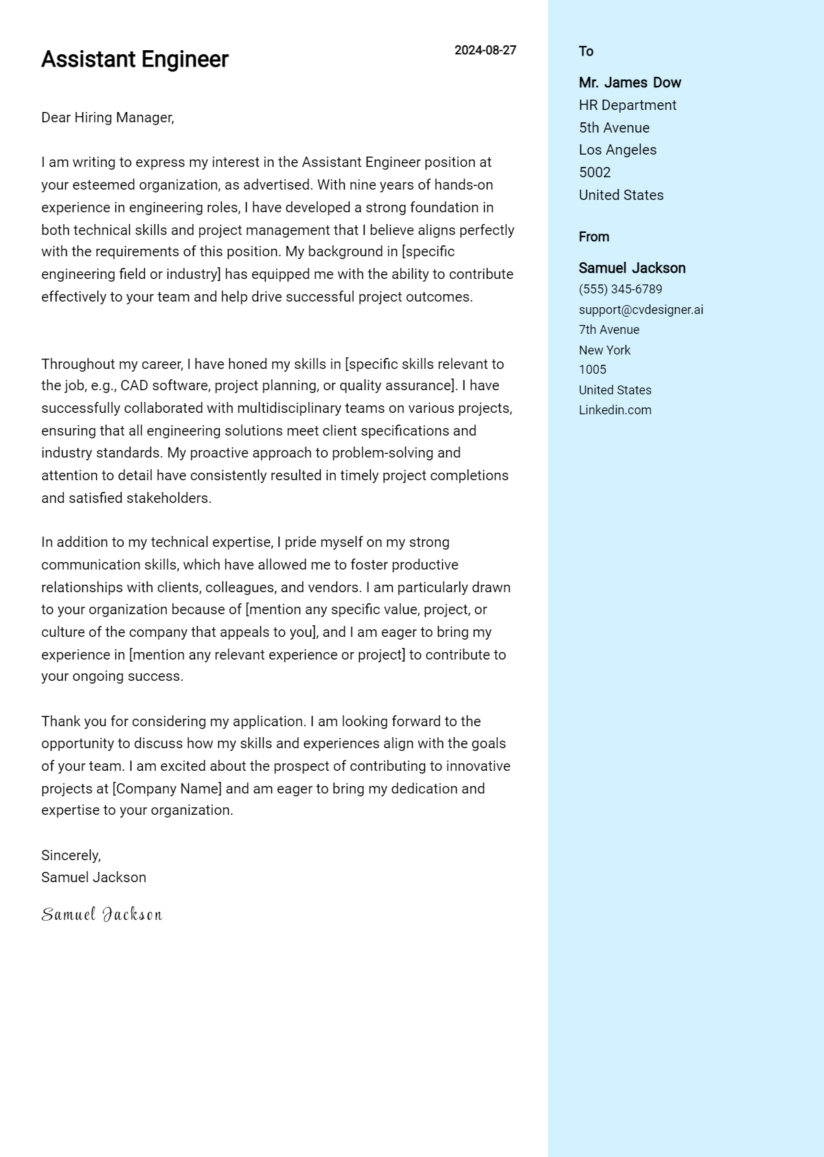 Assistant Engineer Cover Letter Example for 2026: Expert Tips & Templates Preview