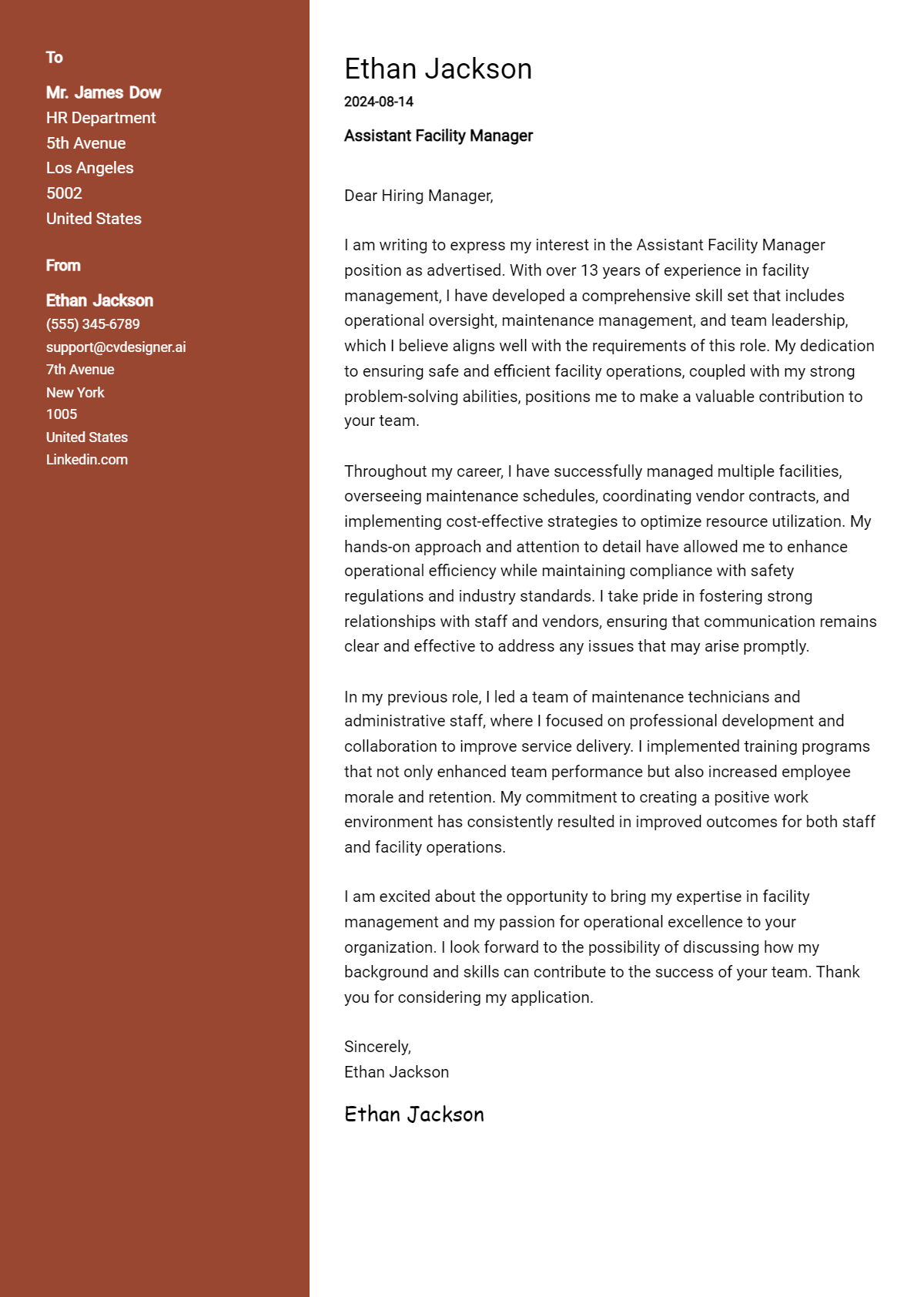 Assistant Facility Manager Cover Letter Example for 2026 (Complete Writing Guide) Preview