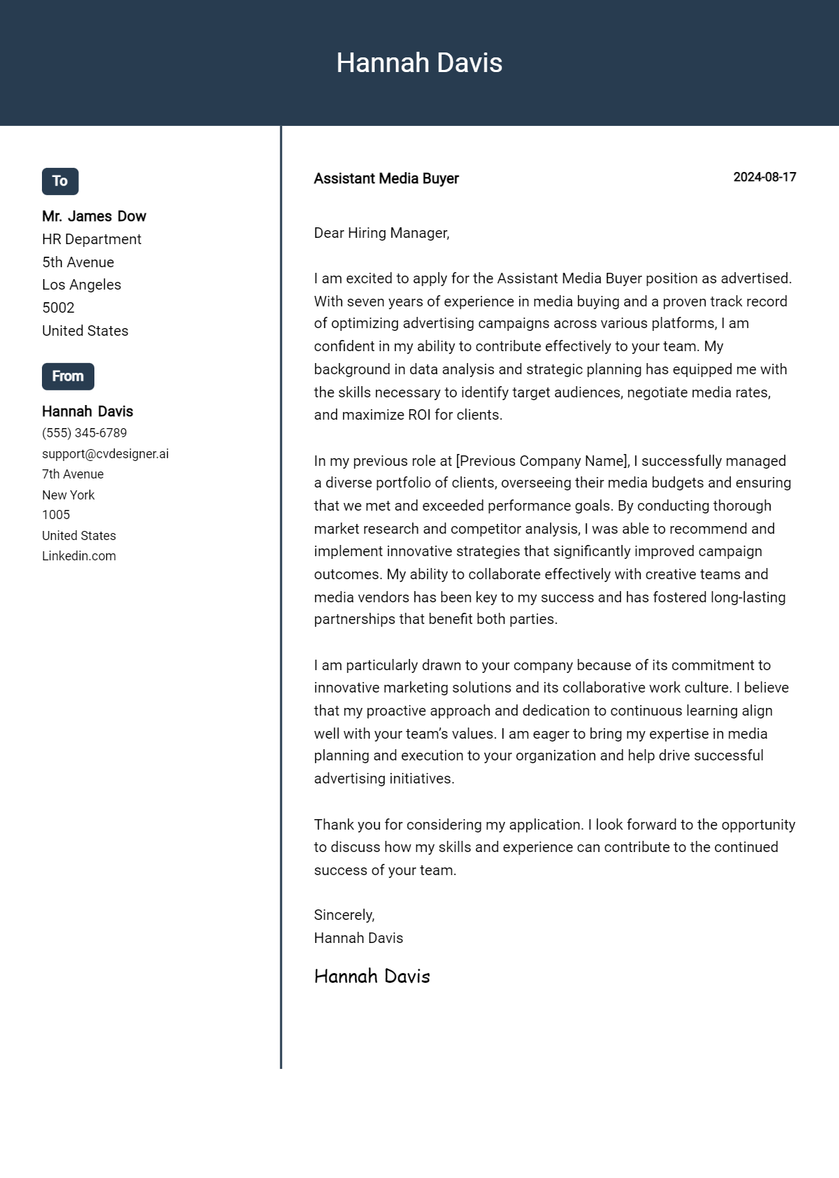 Assistant Media Buyer Cover Letter Example for 2026 (Complete Writing Guide) Preview