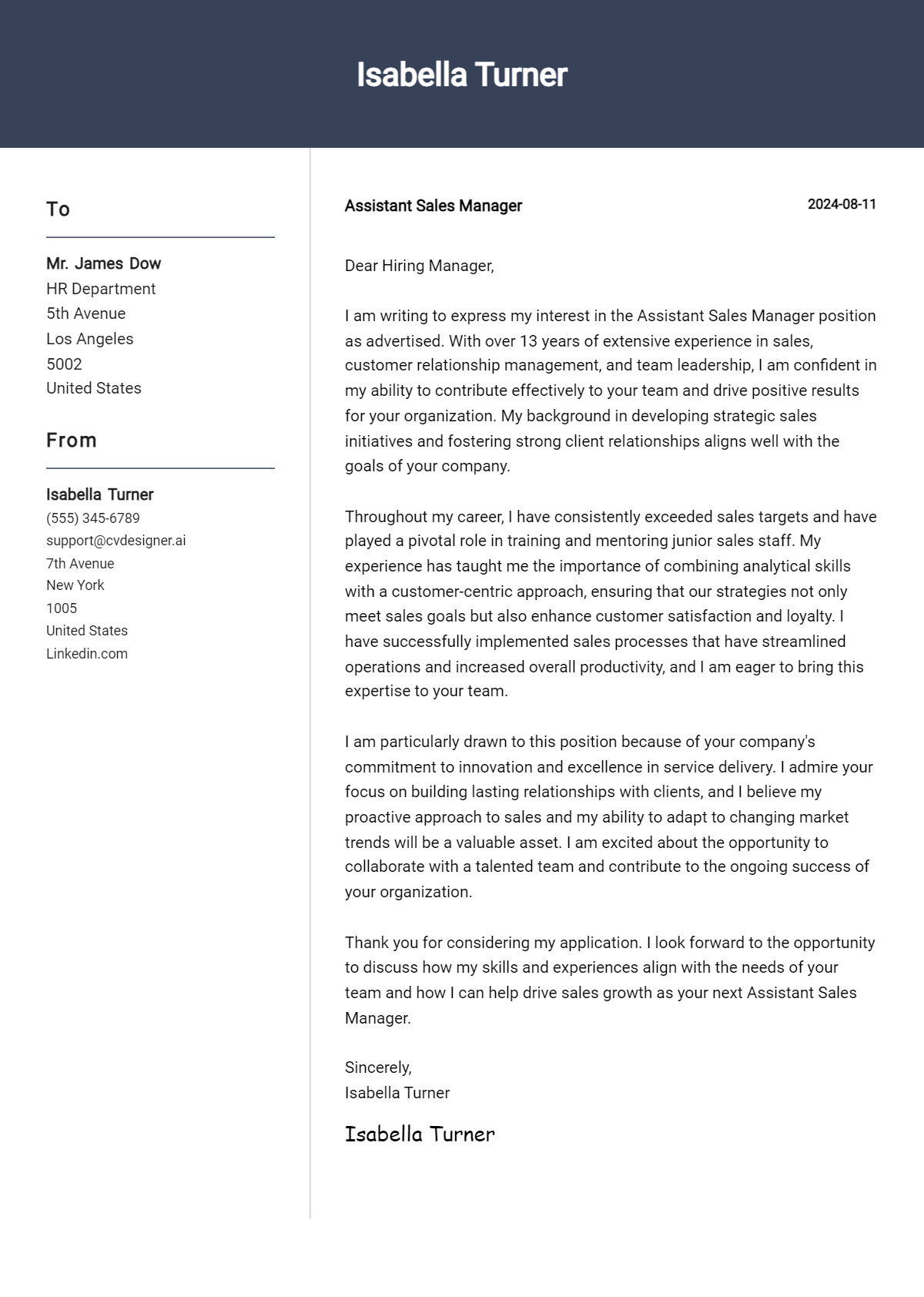16 Assistant Sales Manager Cover Letter Examples for 2026: Tips & Templates Preview