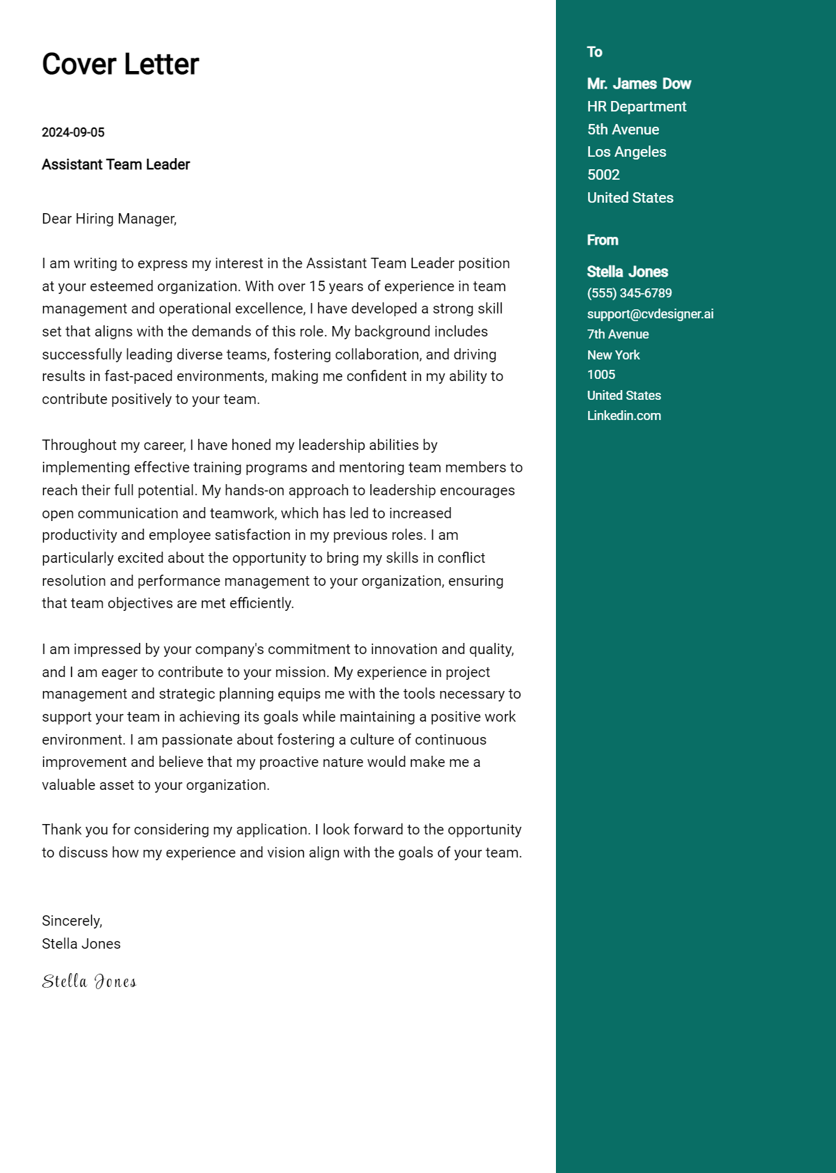 Assistant Team Leader Cover Letter Examples and Templates for 2026 Preview