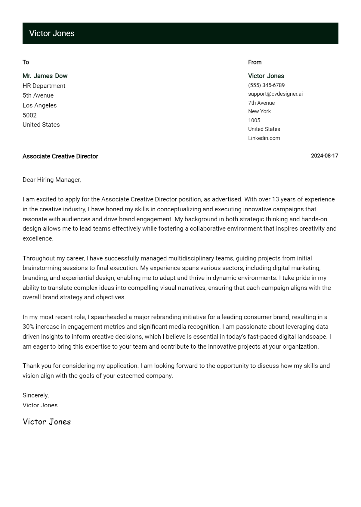 Associate Creative Director Cover Letter Examples & Samples for 2026 Preview