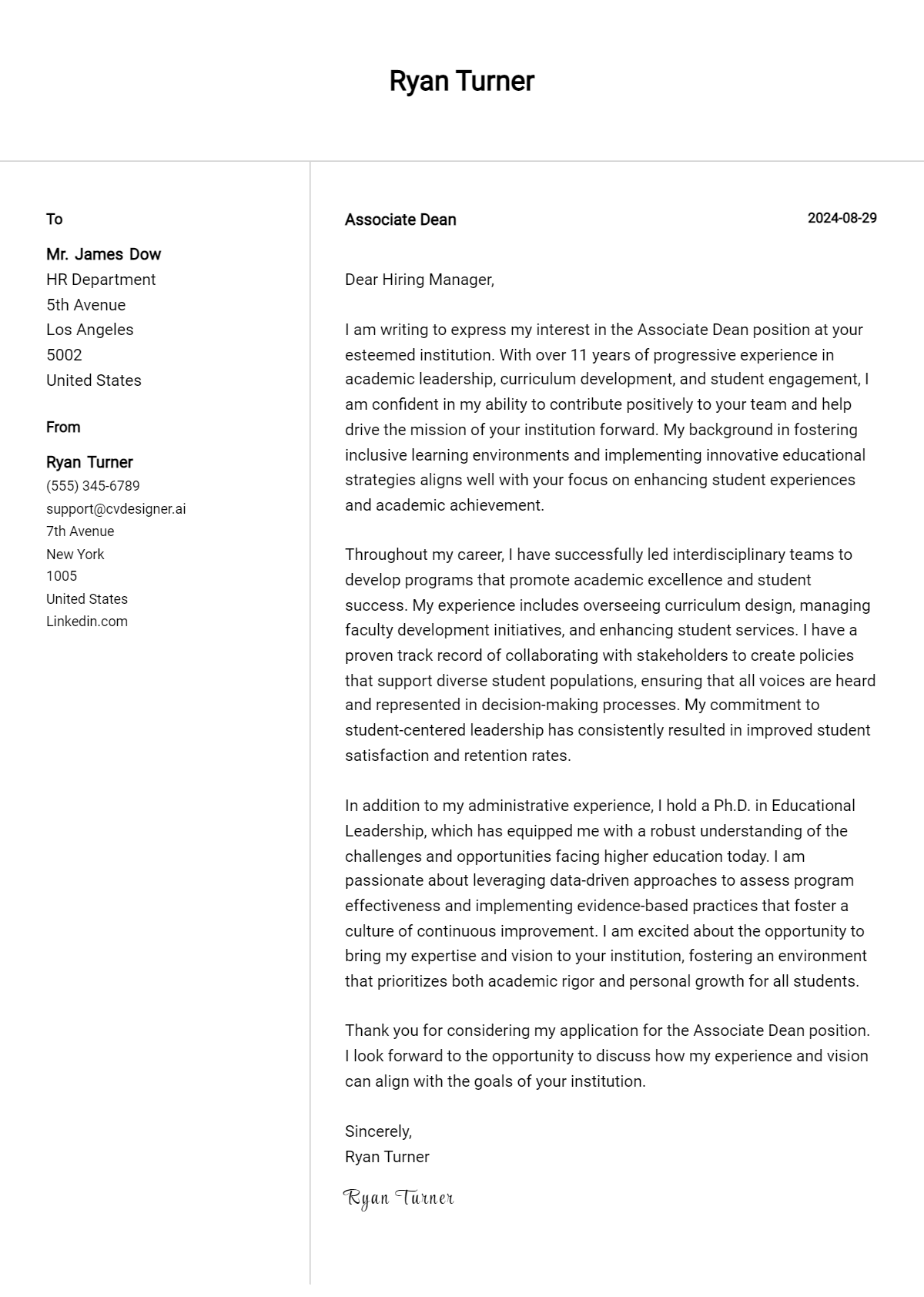 Associate Dean Cover Letter Example for 2026: Ultimate Guide Preview