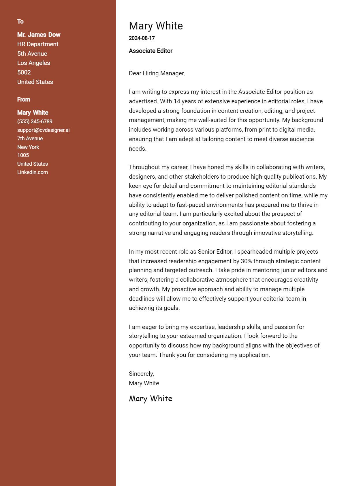 Associate Editor Cover Letter Example for 2026 (Writing Guide) Preview