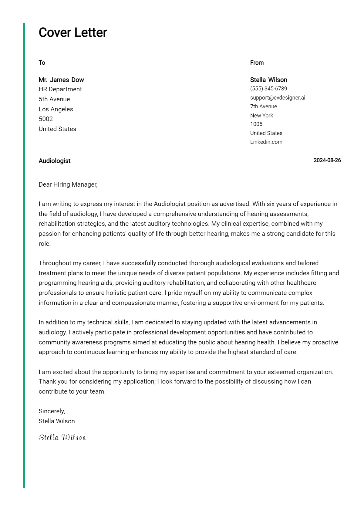 Audiologist Cover Letter Example for 2026 (Free Templates) Preview