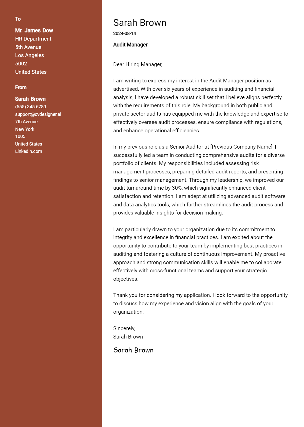 Audit Manager Cover Letter Examples & Samples for 2026 Preview