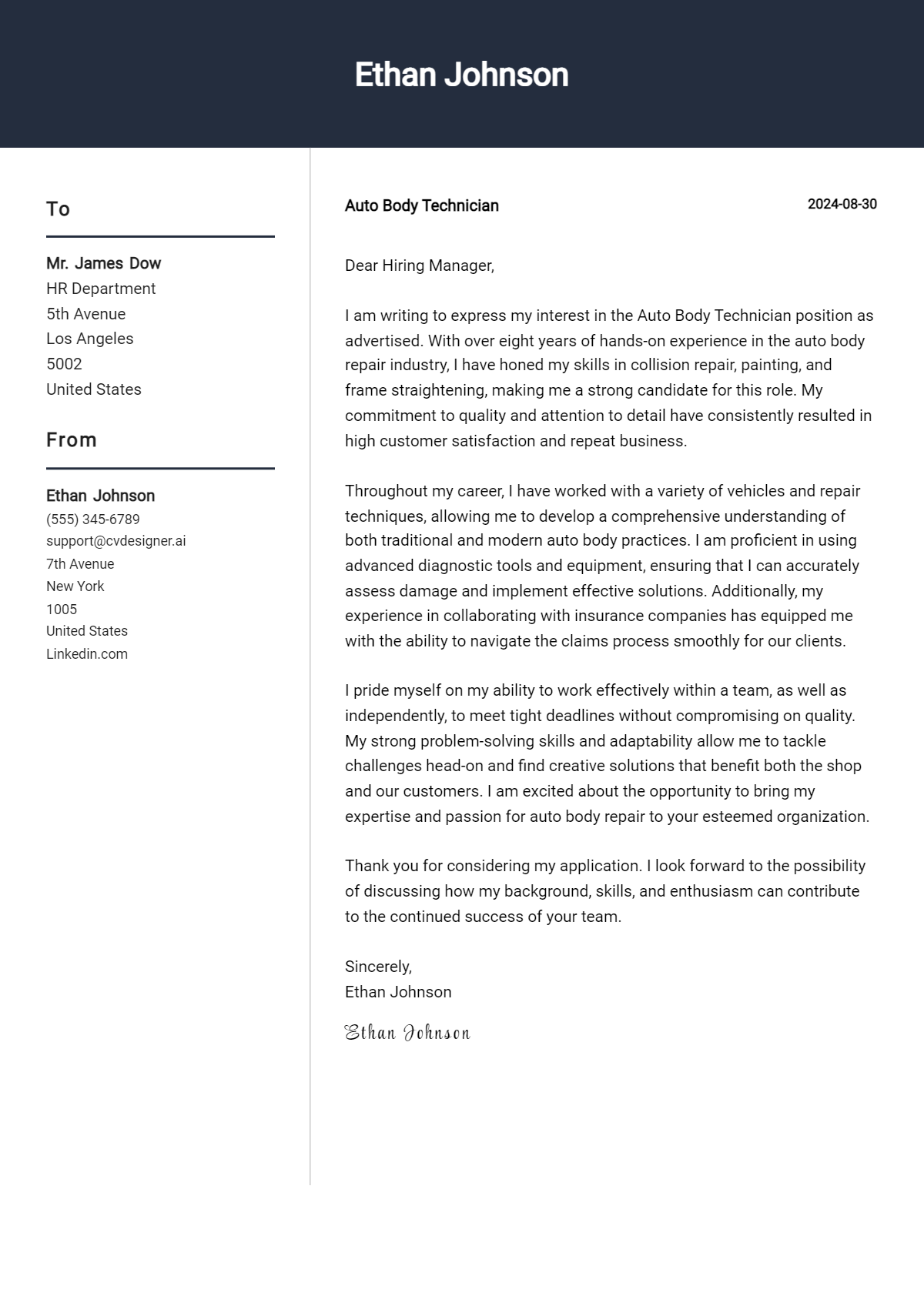 7 Auto Body Technician Cover Letter Examples for 2026: Top CV Skills Preview