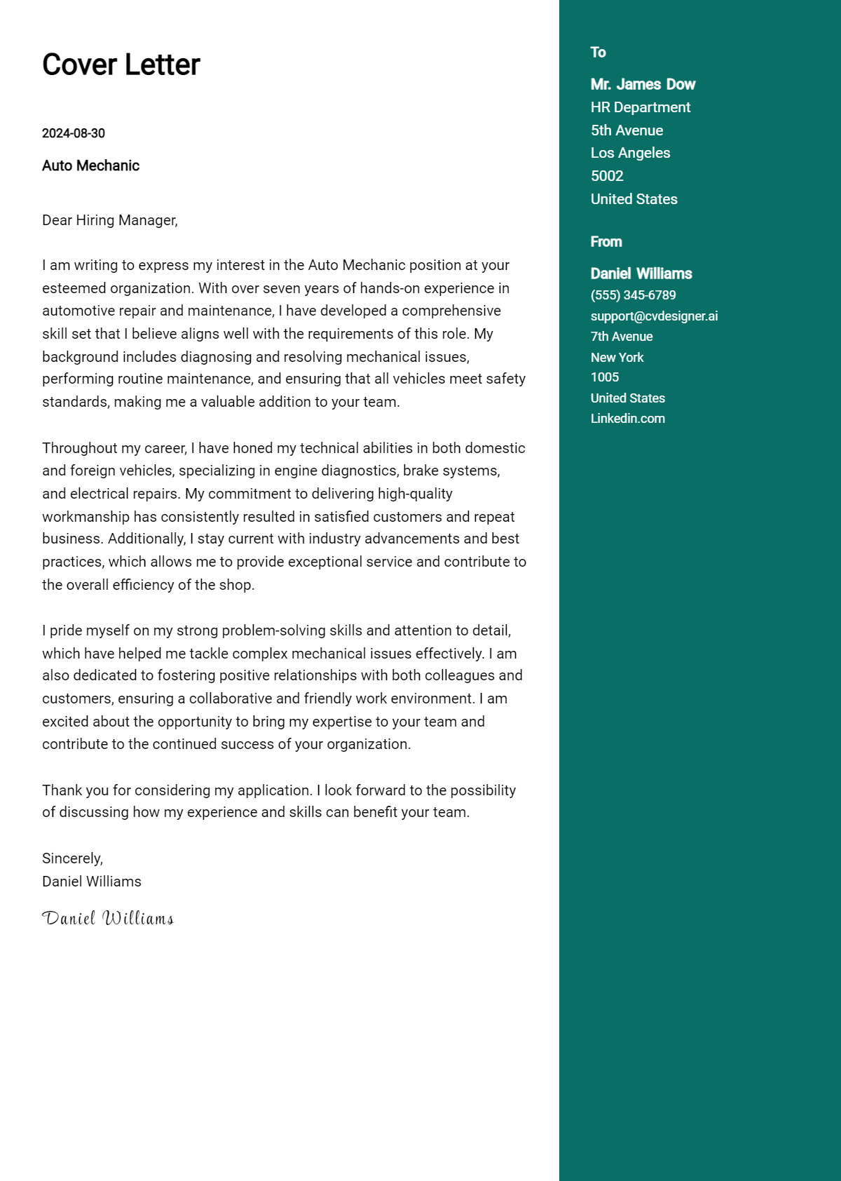 7 Auto Mechanic Cover Letter Examples with Writing Tips for 2026 Preview