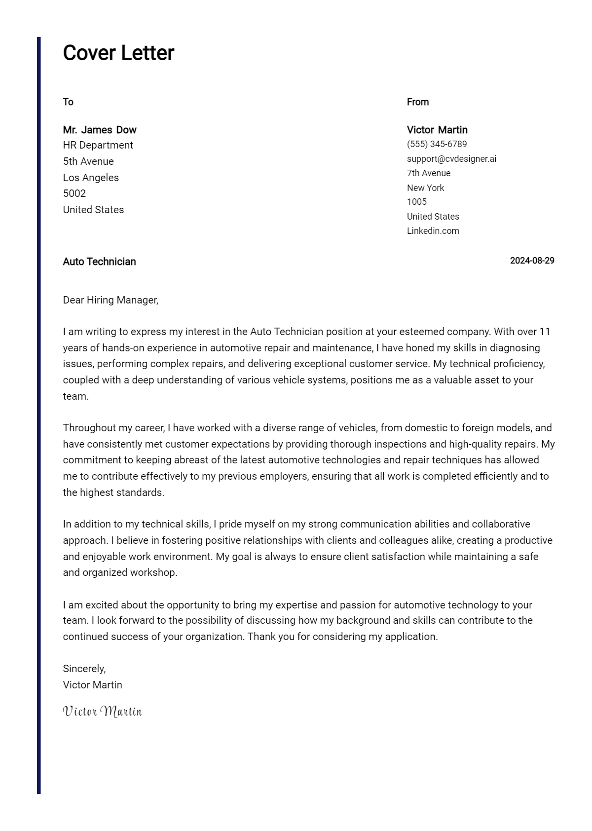 7 Auto Technician Cover Letter Examples and Templates for 2026 Preview