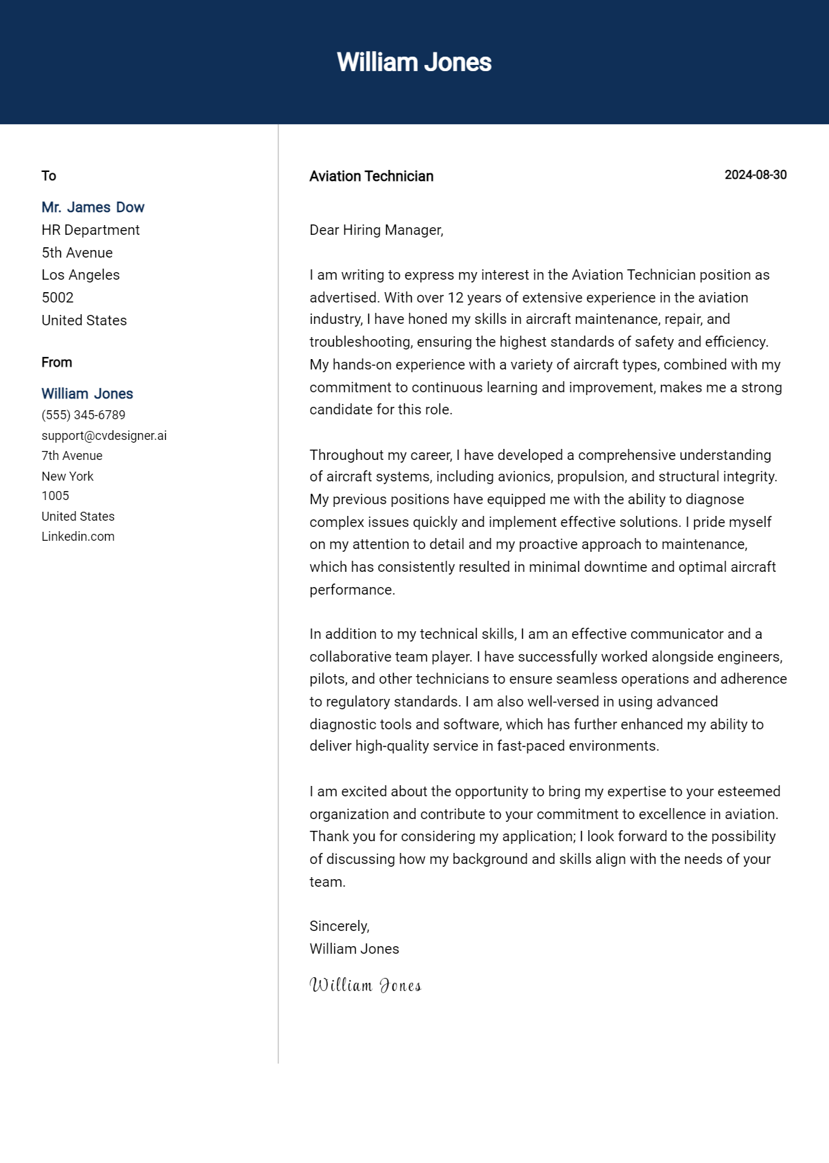 Aviation Technician Cover Letter Example for 2026: Expert Tips & Templates Preview