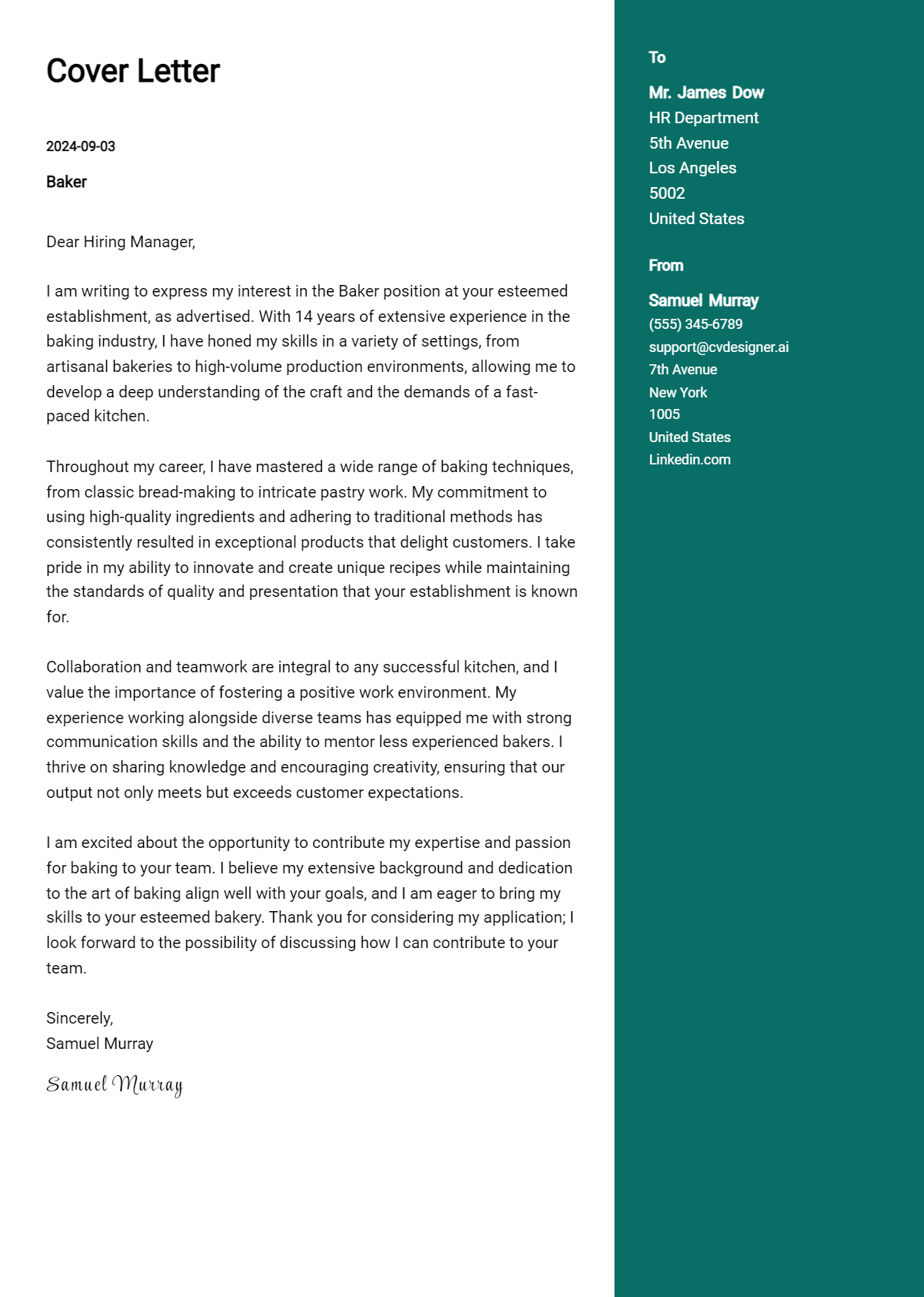 Baker Cover Letter Example for 2026: Ultimate Guide Preview