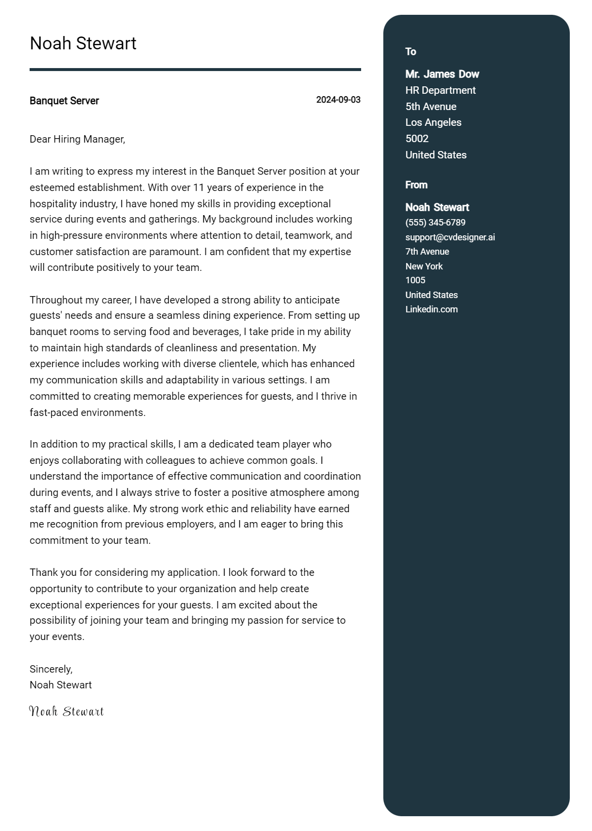 5 Banquet Server Cover Letter Examples for 2026: Top CV Skills Preview