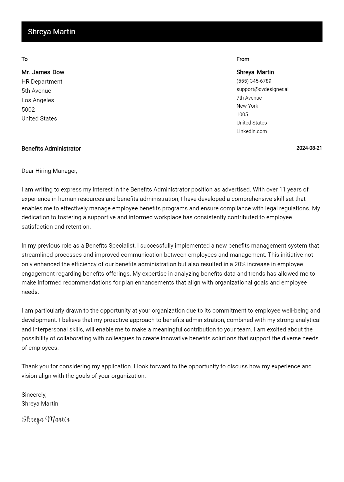 Benefits Administrator Cover Letter Examples and Templates for 2026 Preview