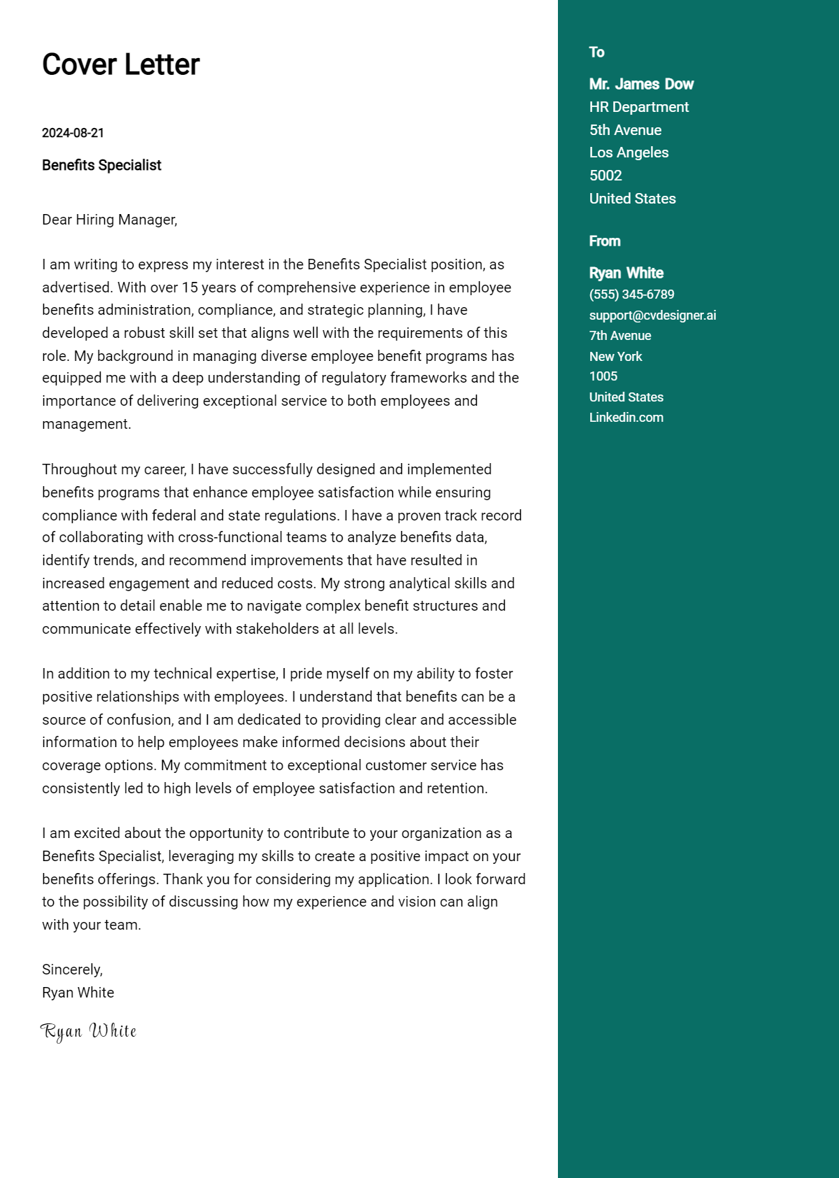 Benefits Specialist Cover Letter Example for 2026: Ultimate Guide Preview