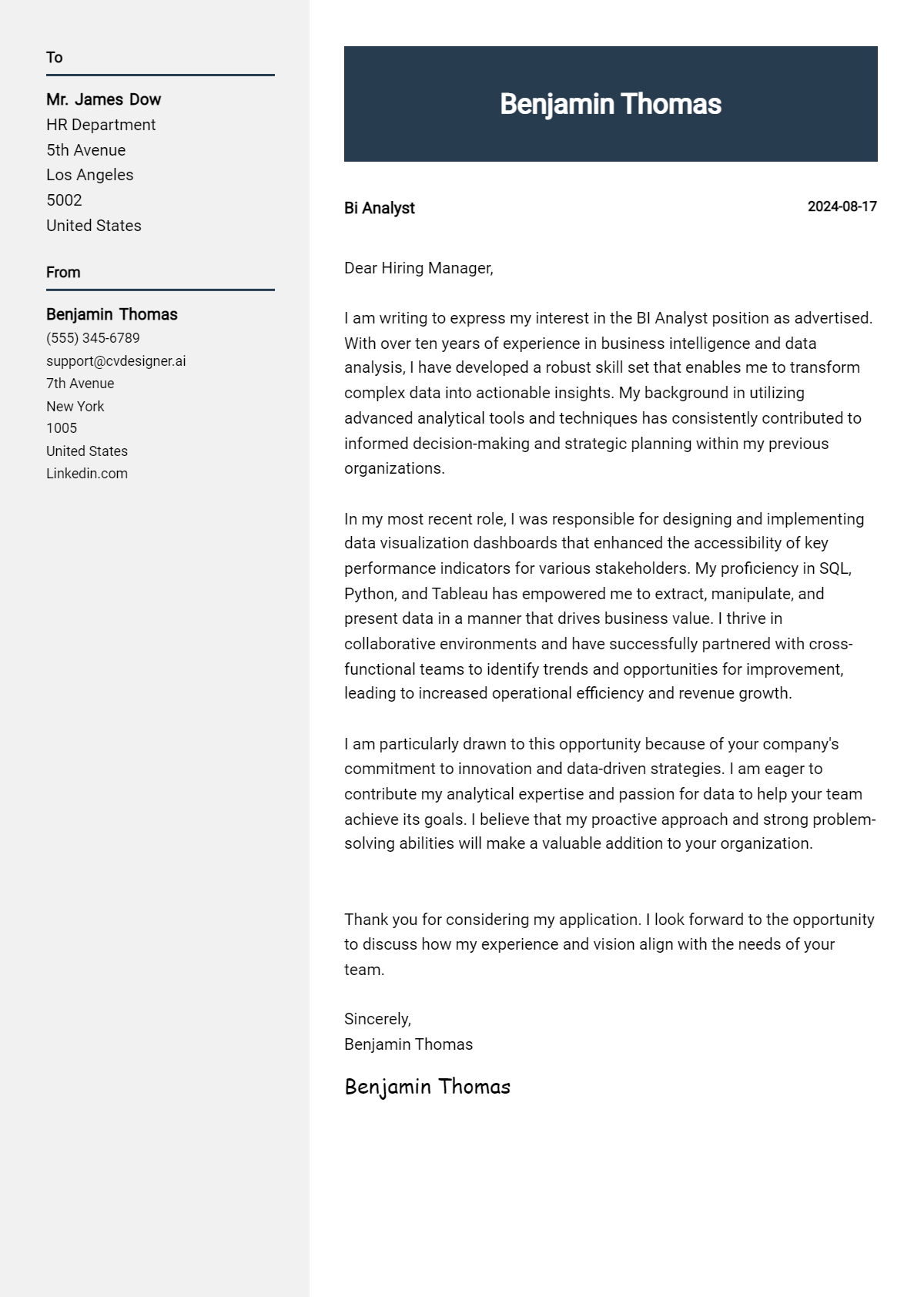 18 BI Analyst Cover Letter Samples & Examples 2026 Preview