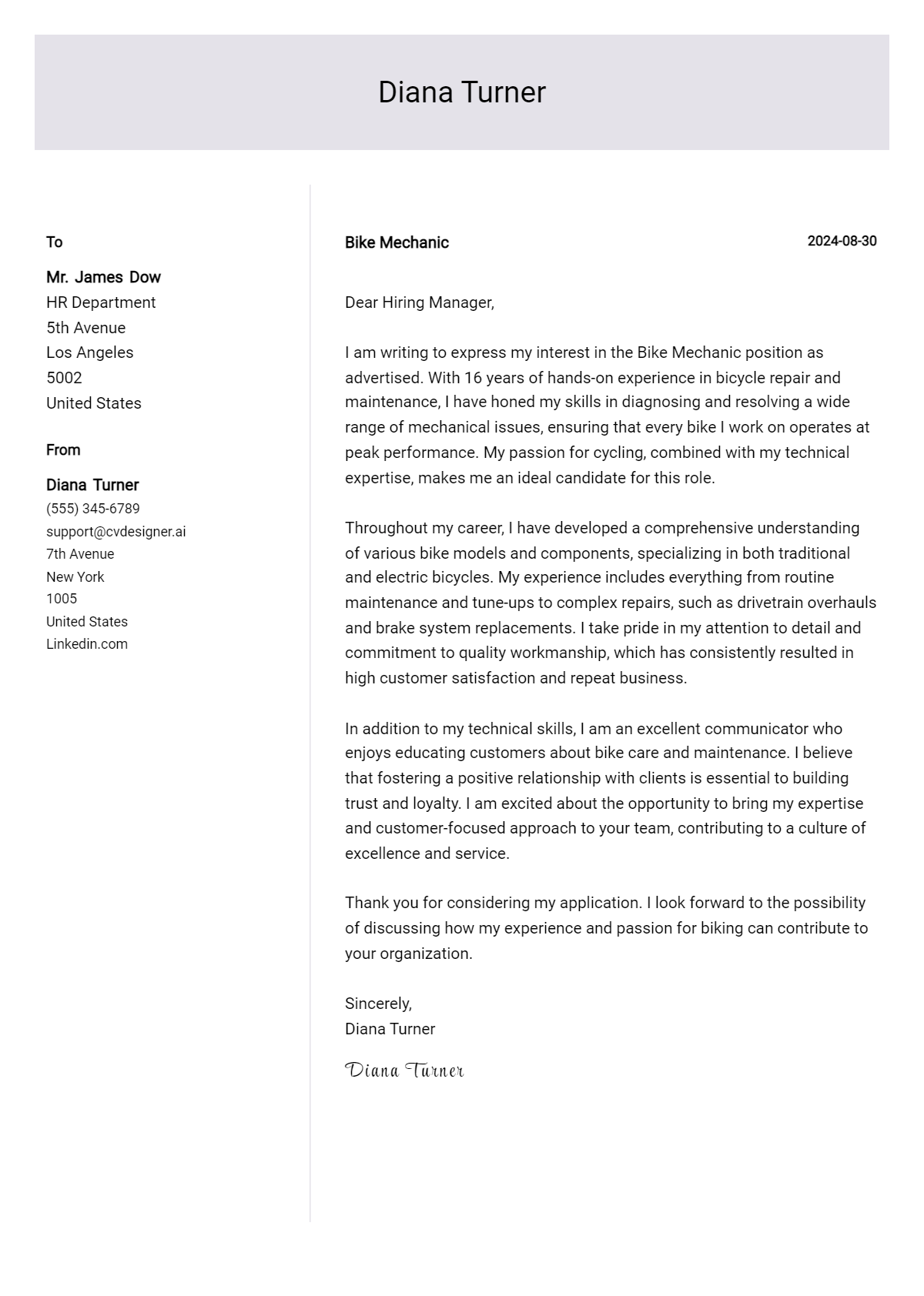12 Bike Mechanic Cover Letter Examples for 2026: Tips & Templates Preview