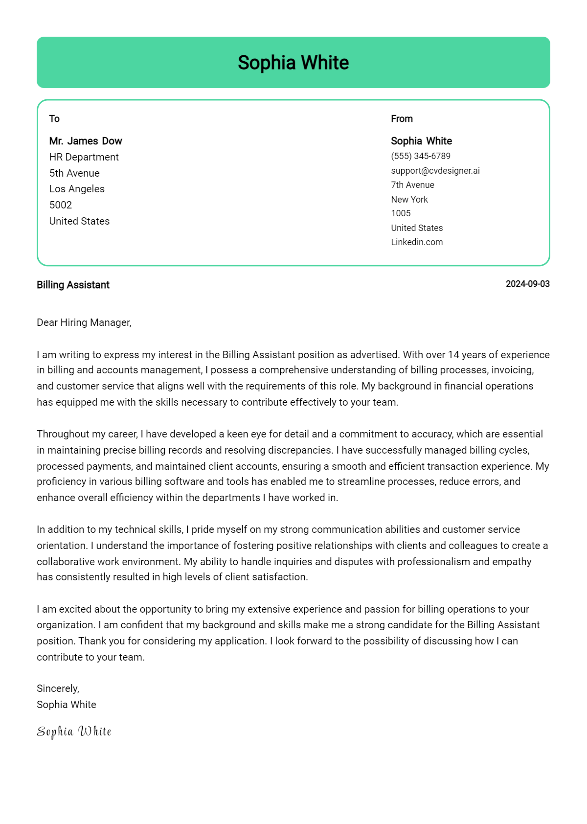 Billing Assistant Cover Letter Samples & Examples 2026 Preview