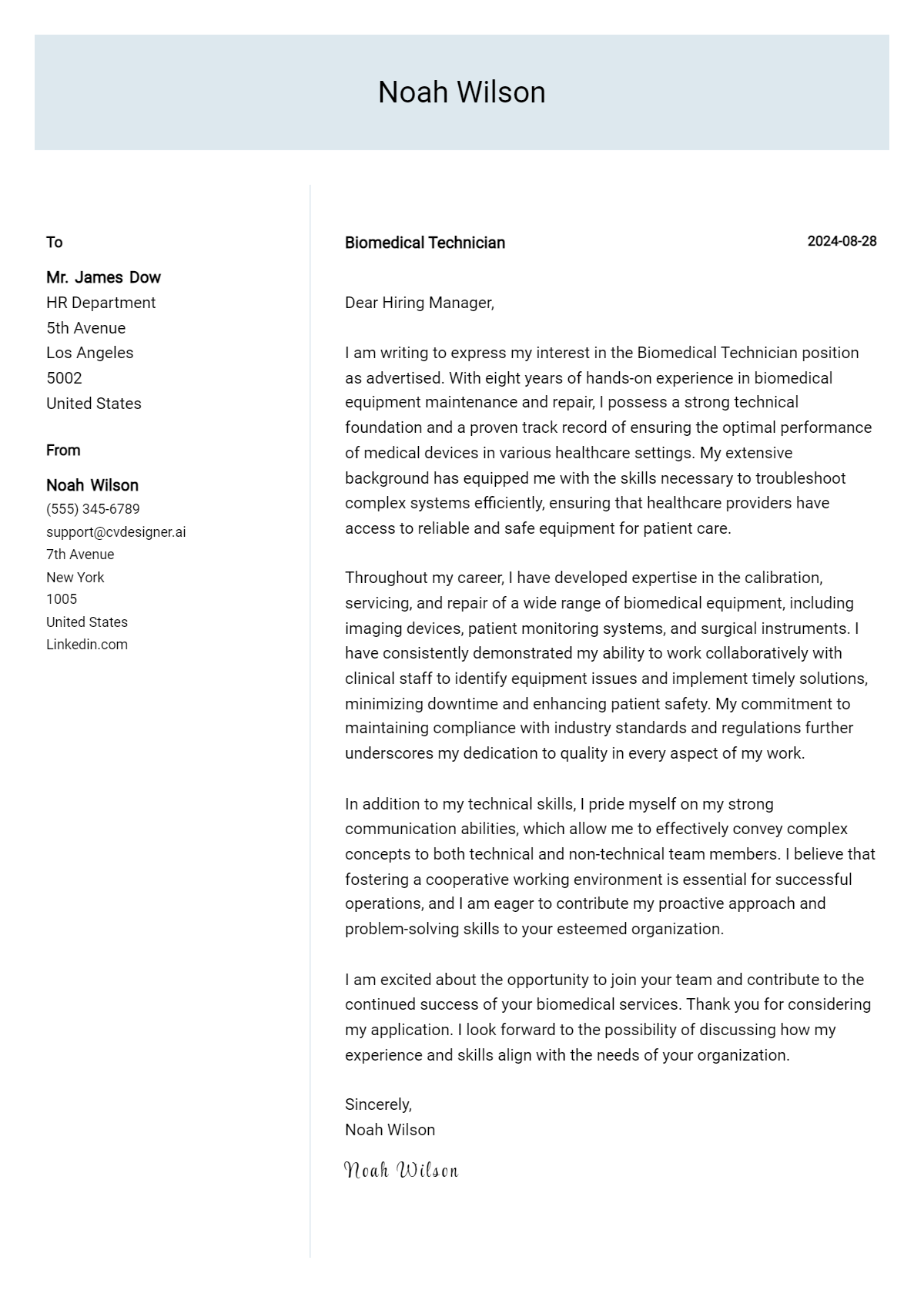 Biomedical Technician Cover Letter Example for 2026: Expert Tips & Templates Preview