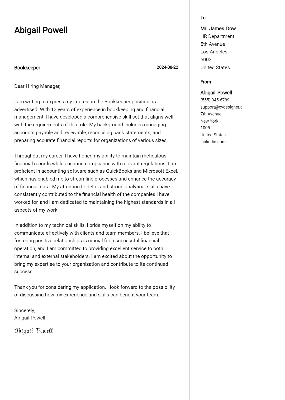 Bookkeeper Cover Letter Example for 2026 (Complete Writing Guide) Preview