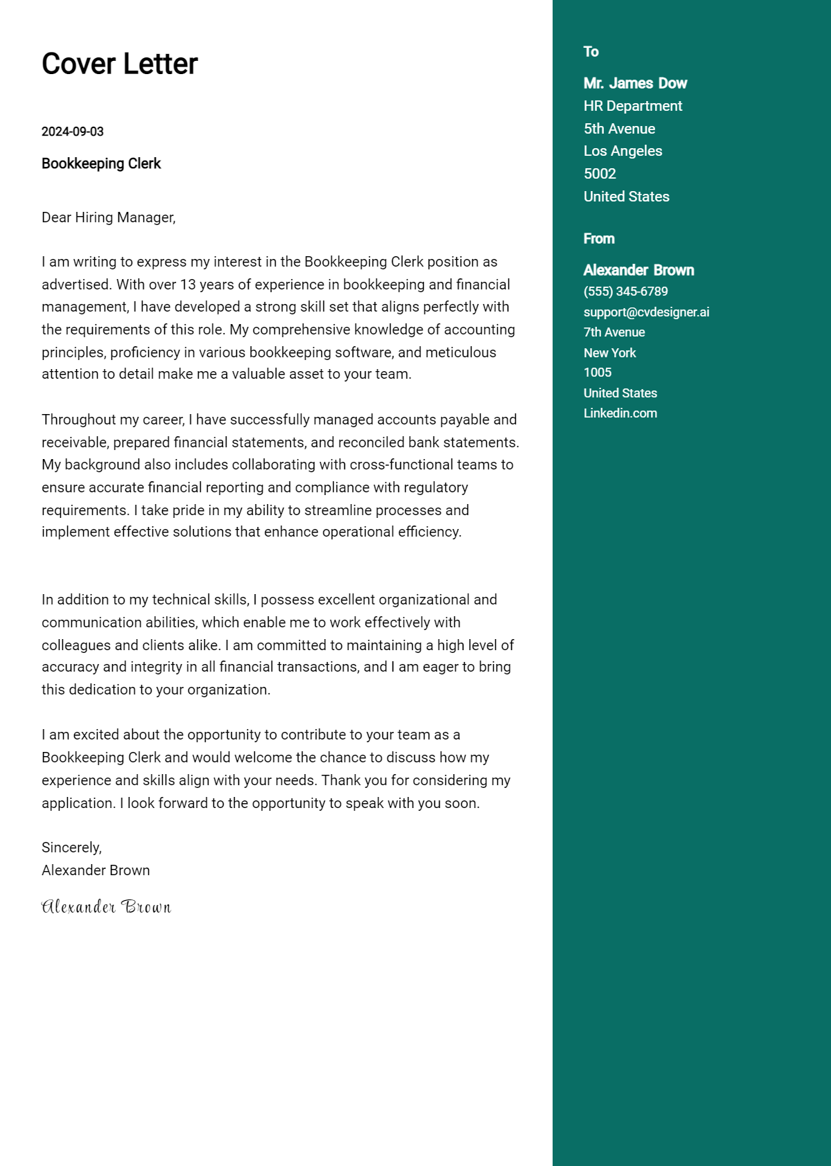 Bookkeeping Clerk Cover Letter Example for 2026: Proven Tips Preview