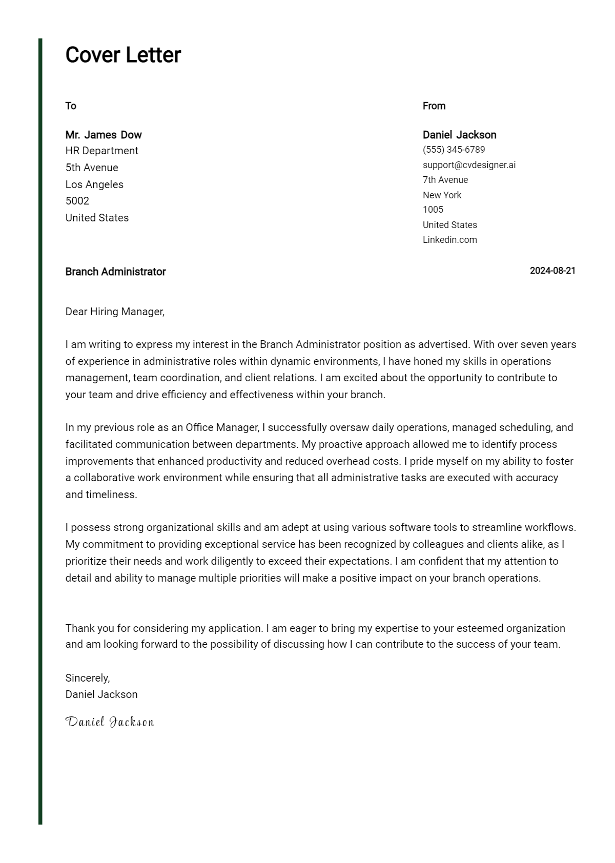 Branch Administrator Cover Letter Example for 2026: Ultimate Guide Preview