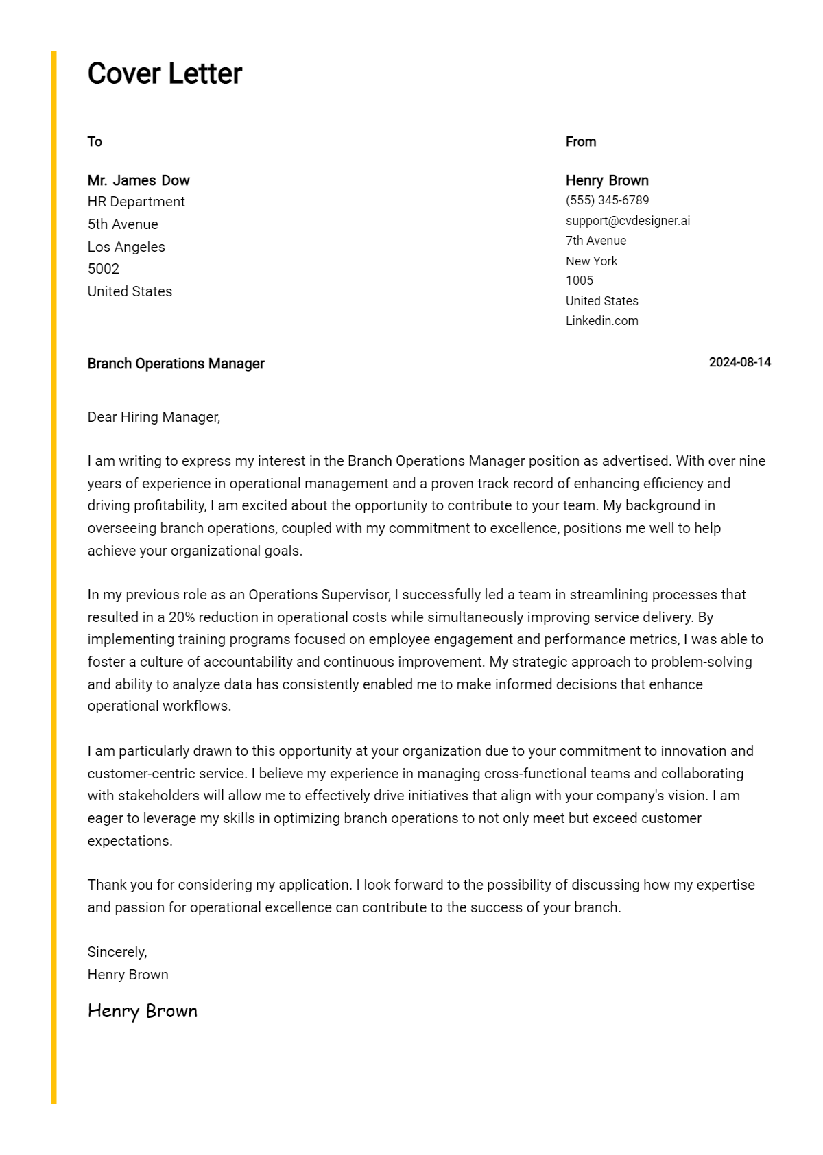 Branch Operations Manager Cover Letter Example for 2026 (Writing Guide) Preview