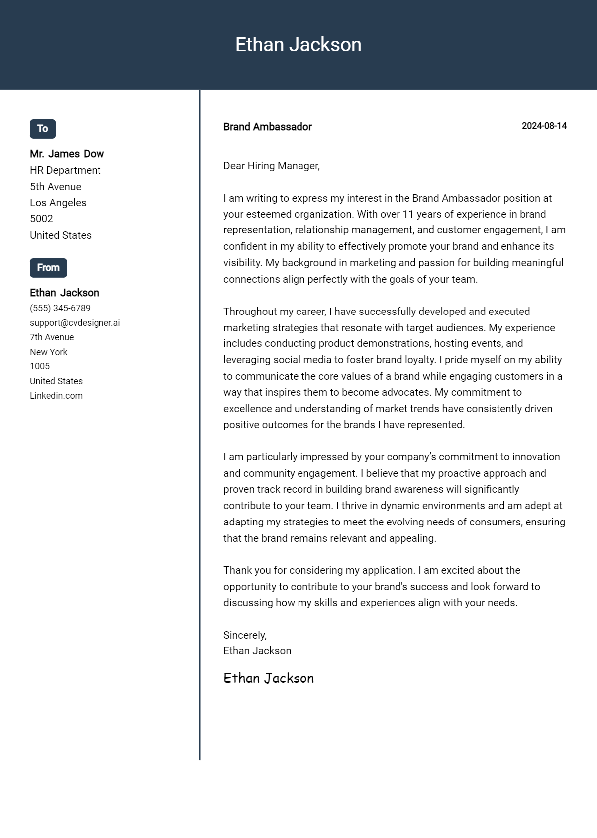 Brand Ambassador Cover Letter Examples for 2026 (Downloadable) Preview