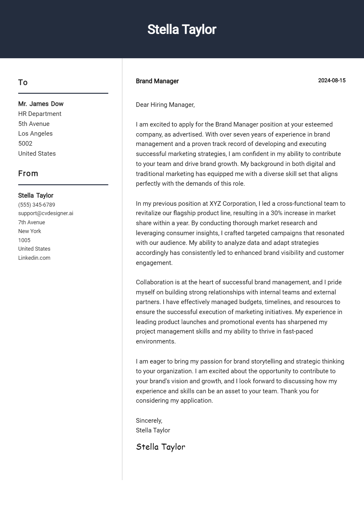 Brand Manager Cover Letter Example for 2026: Free Templates Preview