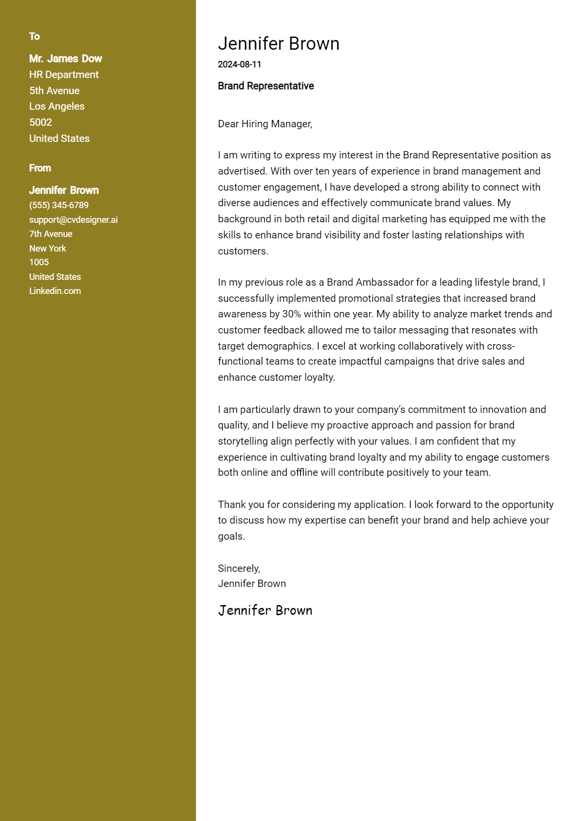 Brand Representative Cover Letter Example for 2026 (Writing Guide) Preview