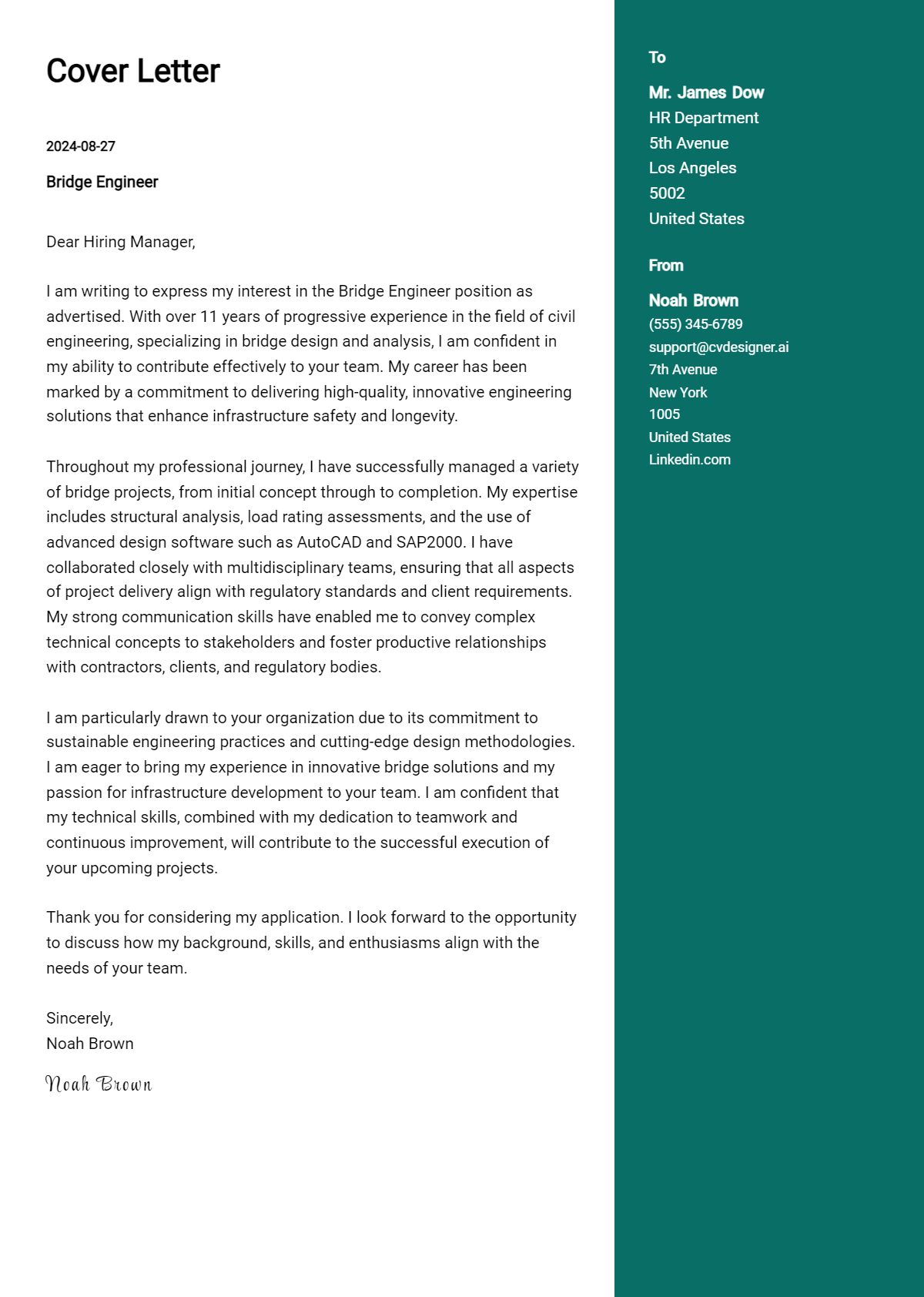 Bridge Engineer Cover Letter Samples & Examples 2026 Preview