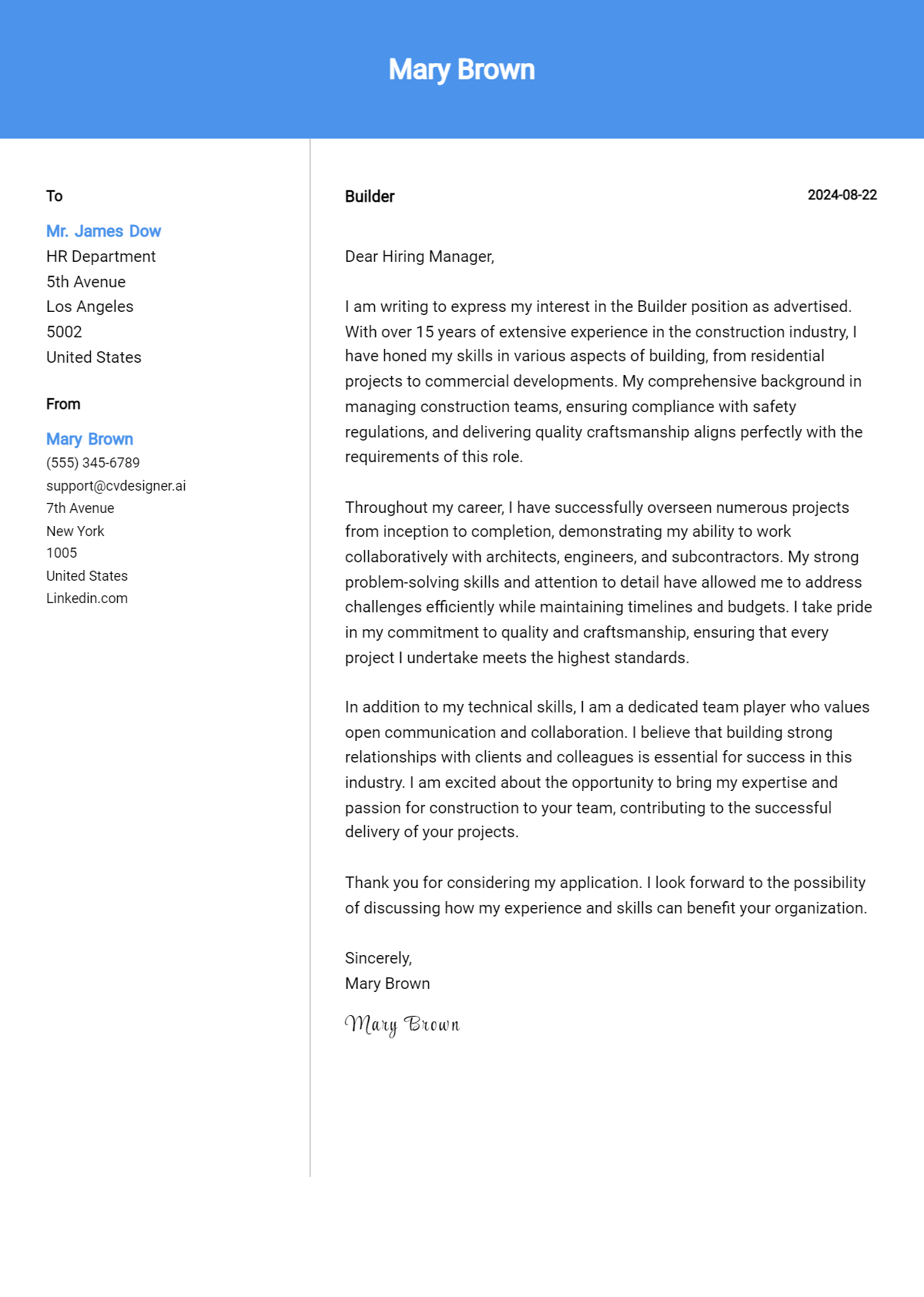 Builder Cover Letter Example for 2026: Expert Tips & Templates Preview