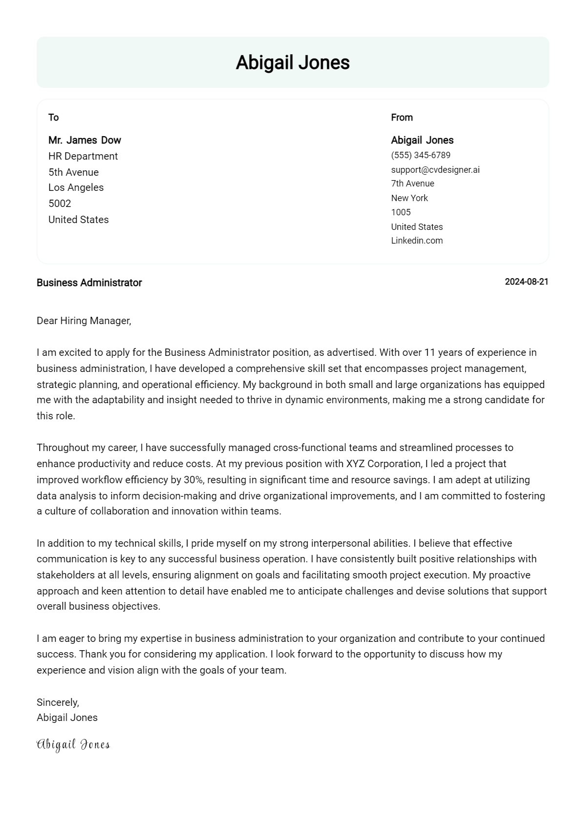 Business Administrator Cover Letter Example for 2026: Tips & Templates Preview