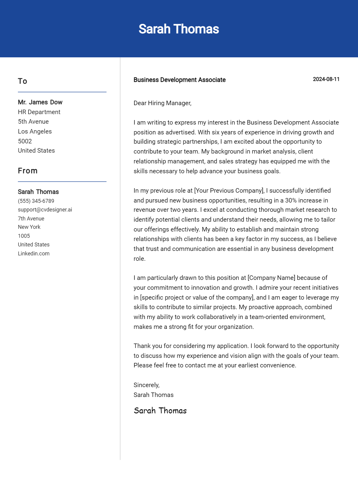 Business Development Associate Cover Letter Examples for 2026 (Downloadable) Preview
