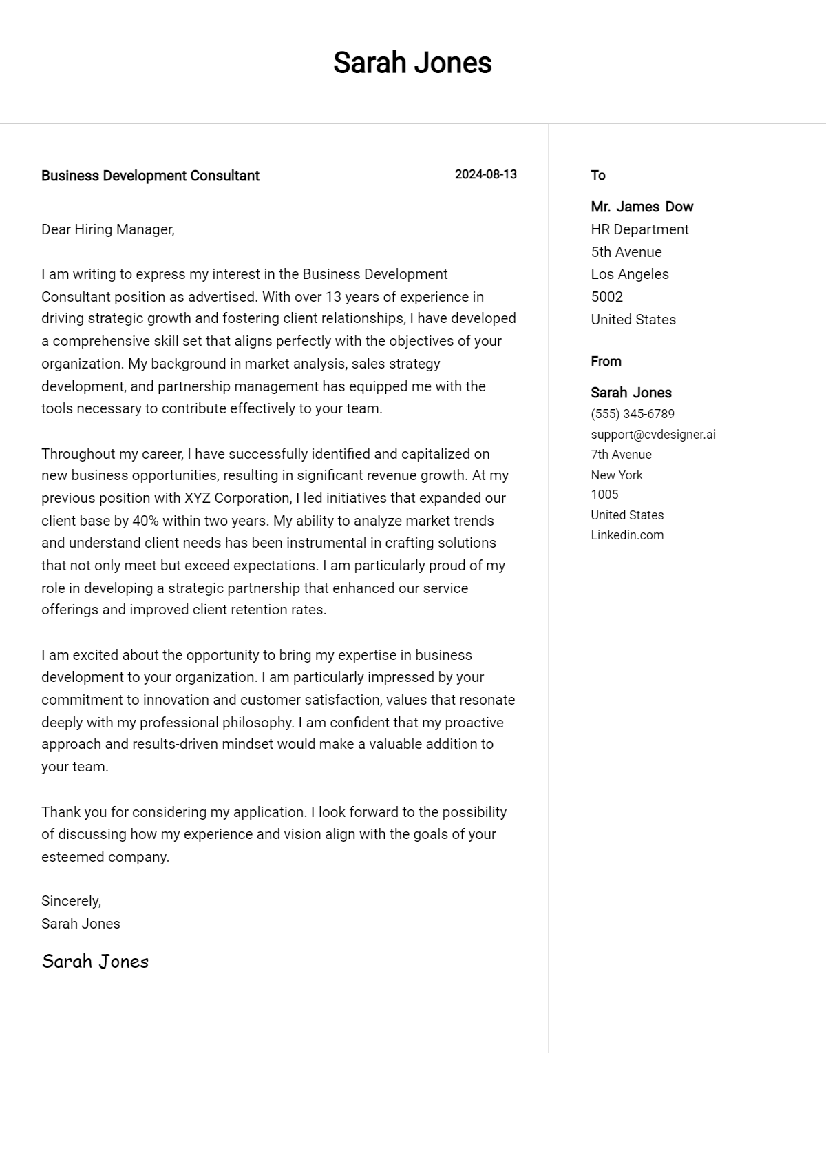 Business Development Consultant Cover Letter Example for 2026: Ultimate Guide Preview