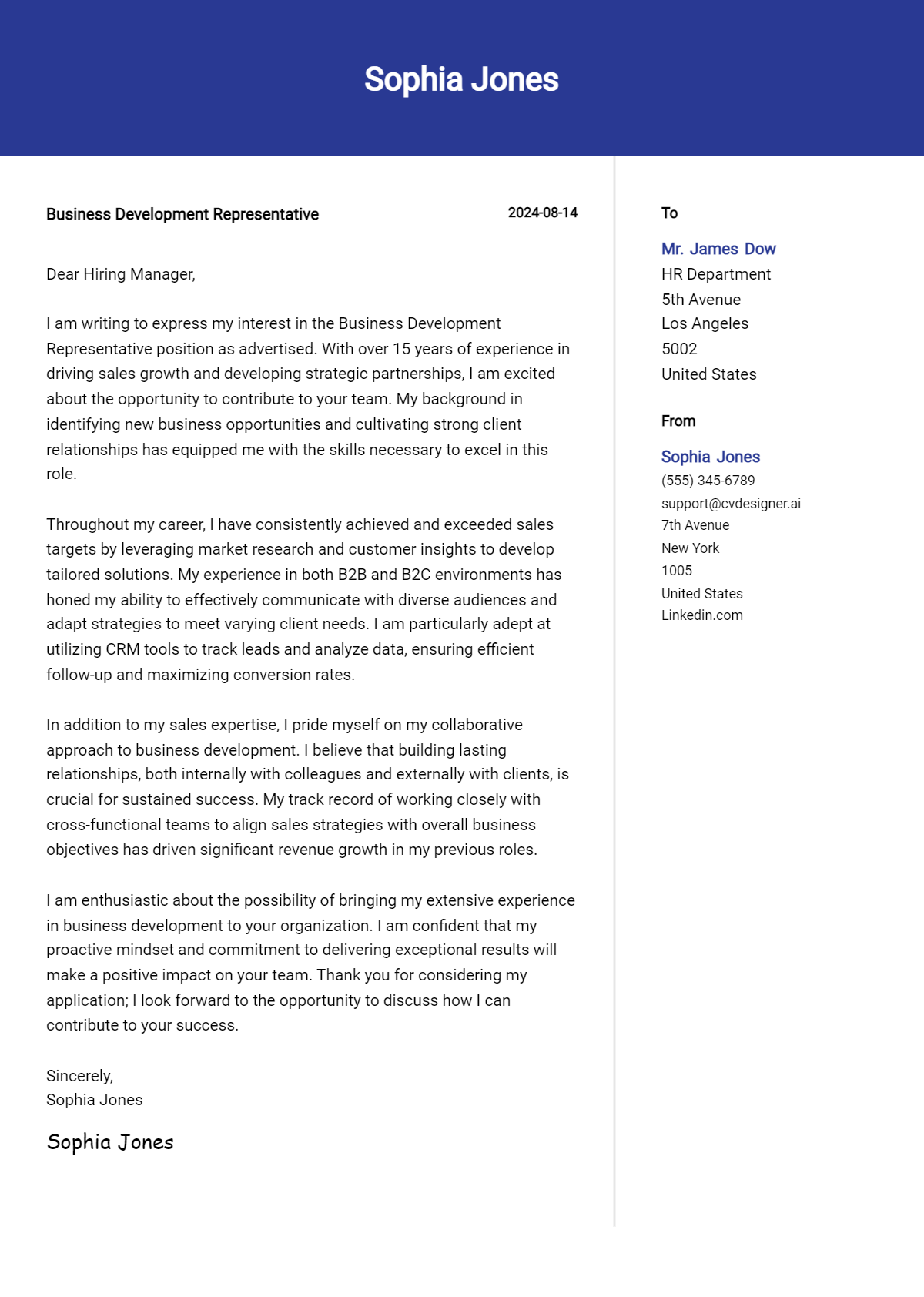 Business Development Representative Cover Letter Examples with Writing Tips for 2026 Preview