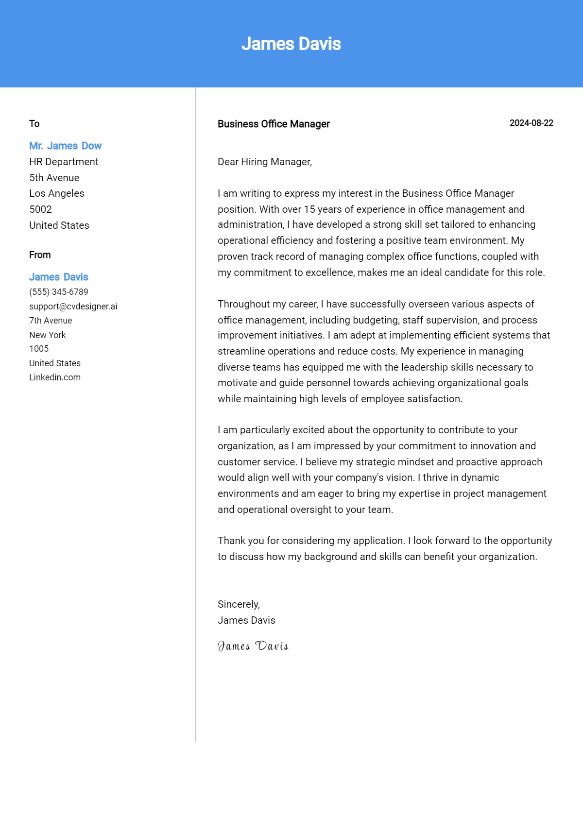 9 Business Office Manager Cover Letter Example for 2026: Tips & Templates Preview