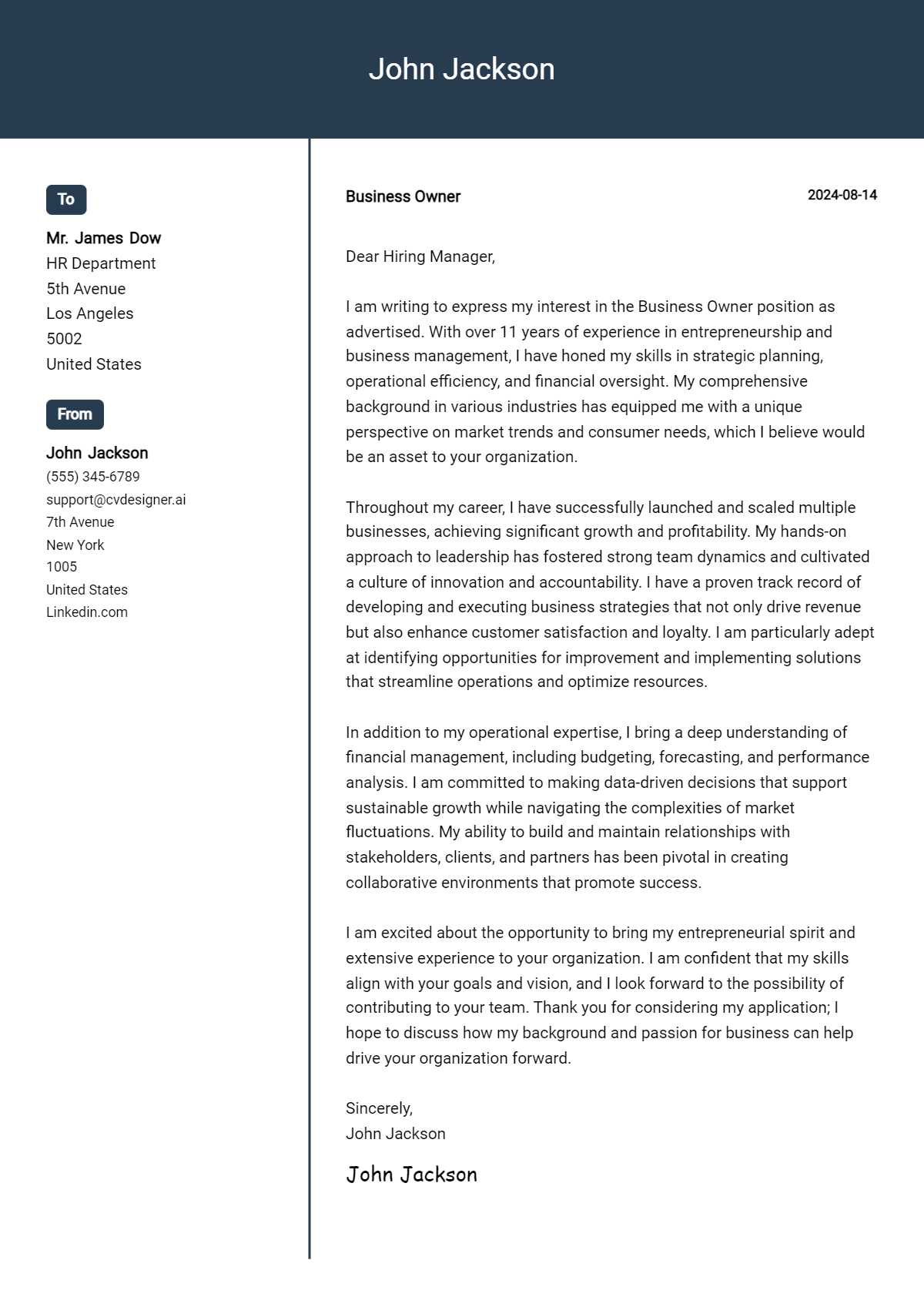 Business Owner Cover Letter Example for 2026: Ultimate Guide Preview