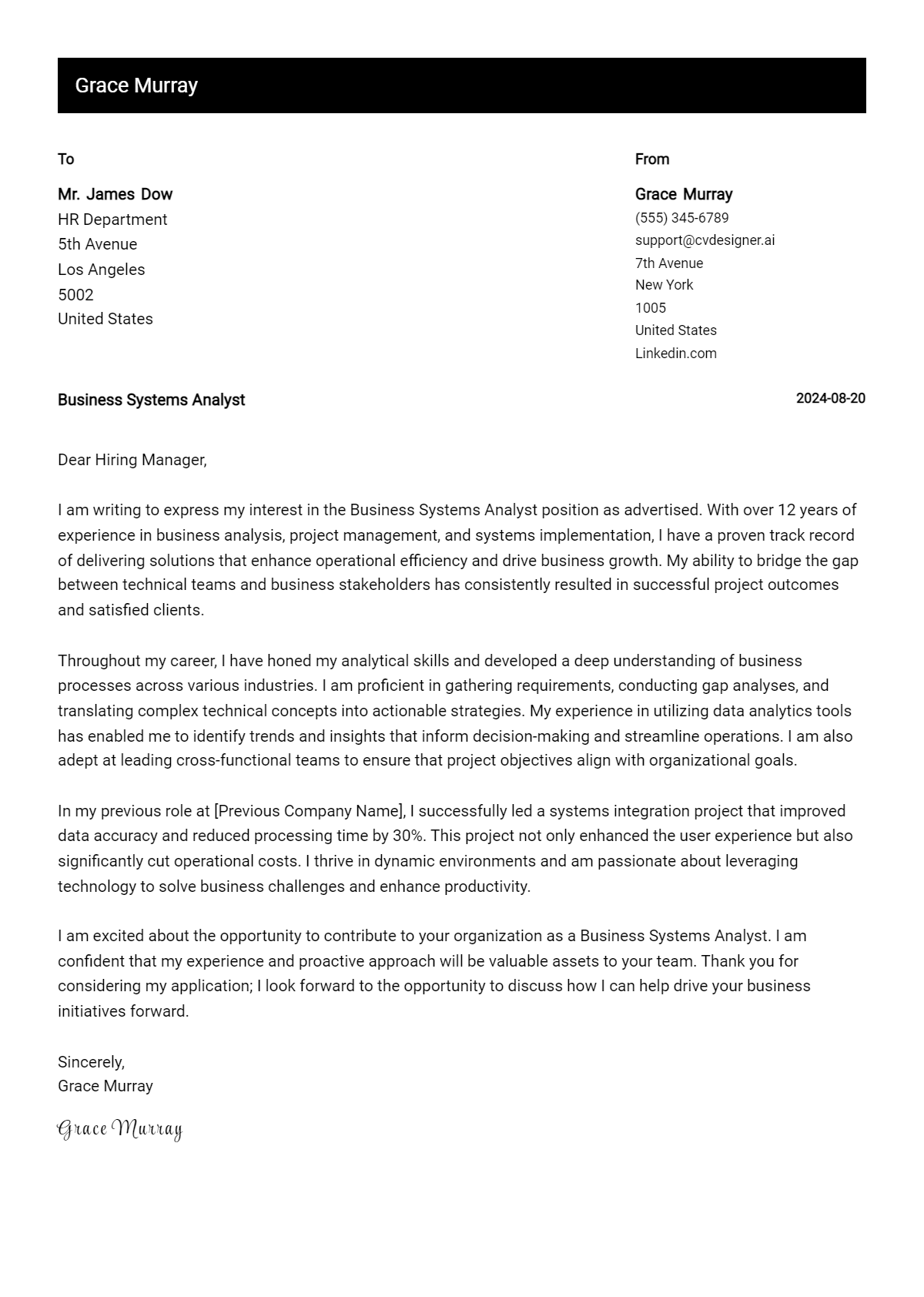 Business Systems Analyst Cover Letter Example for 2026: Ultimate Guide Preview
