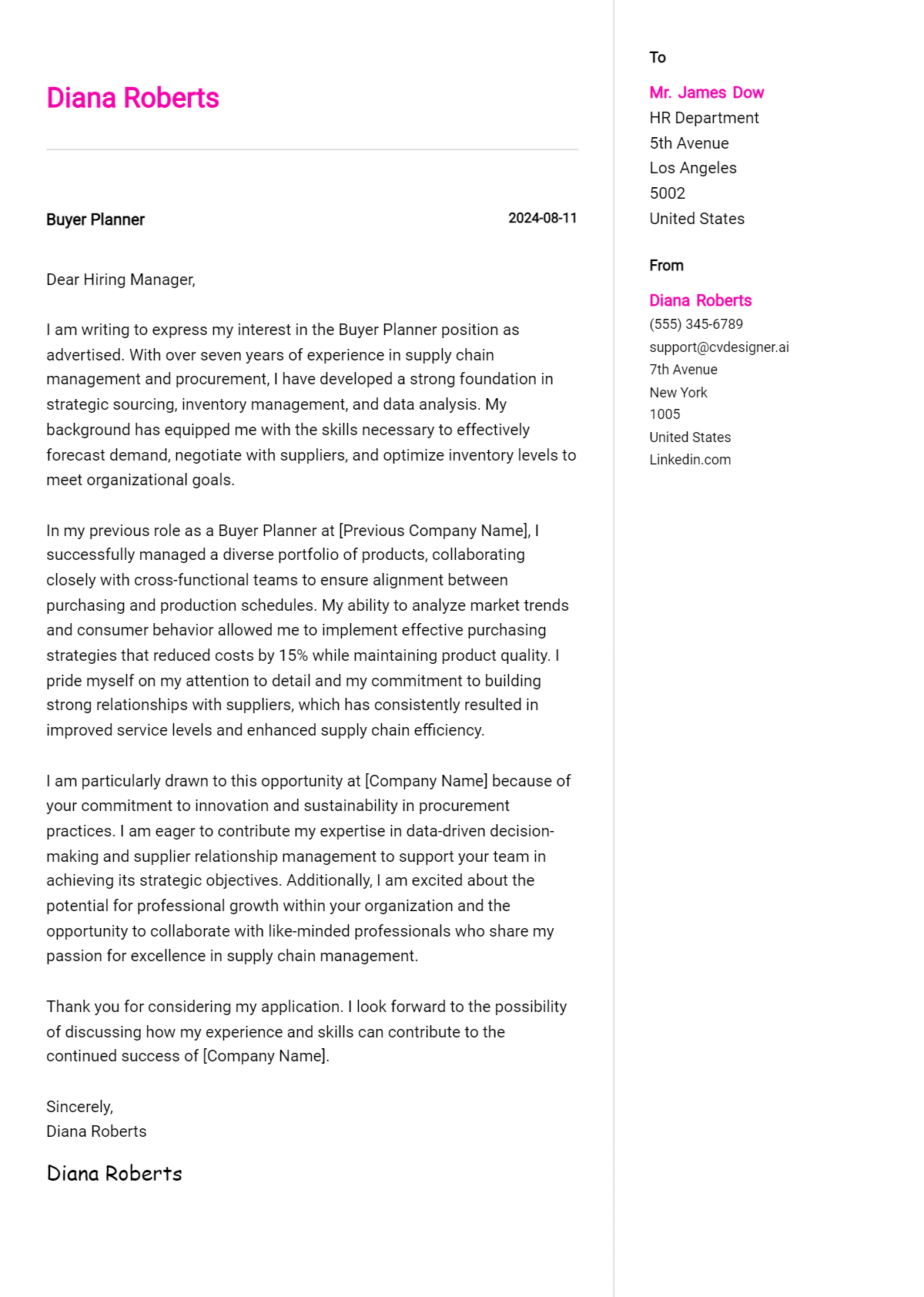 Buyer Planner Cover Letter Example for 2026: Top CV Skills Preview
