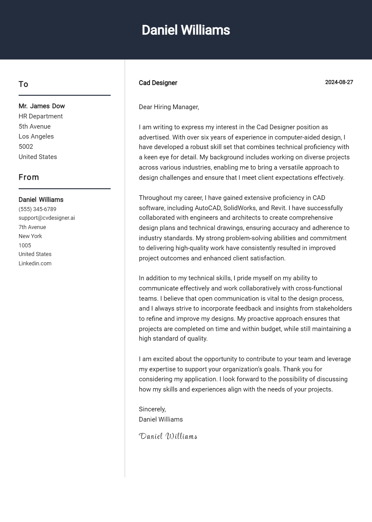 16 CAD Designer Cover Letter Samples & Examples 2026 Preview