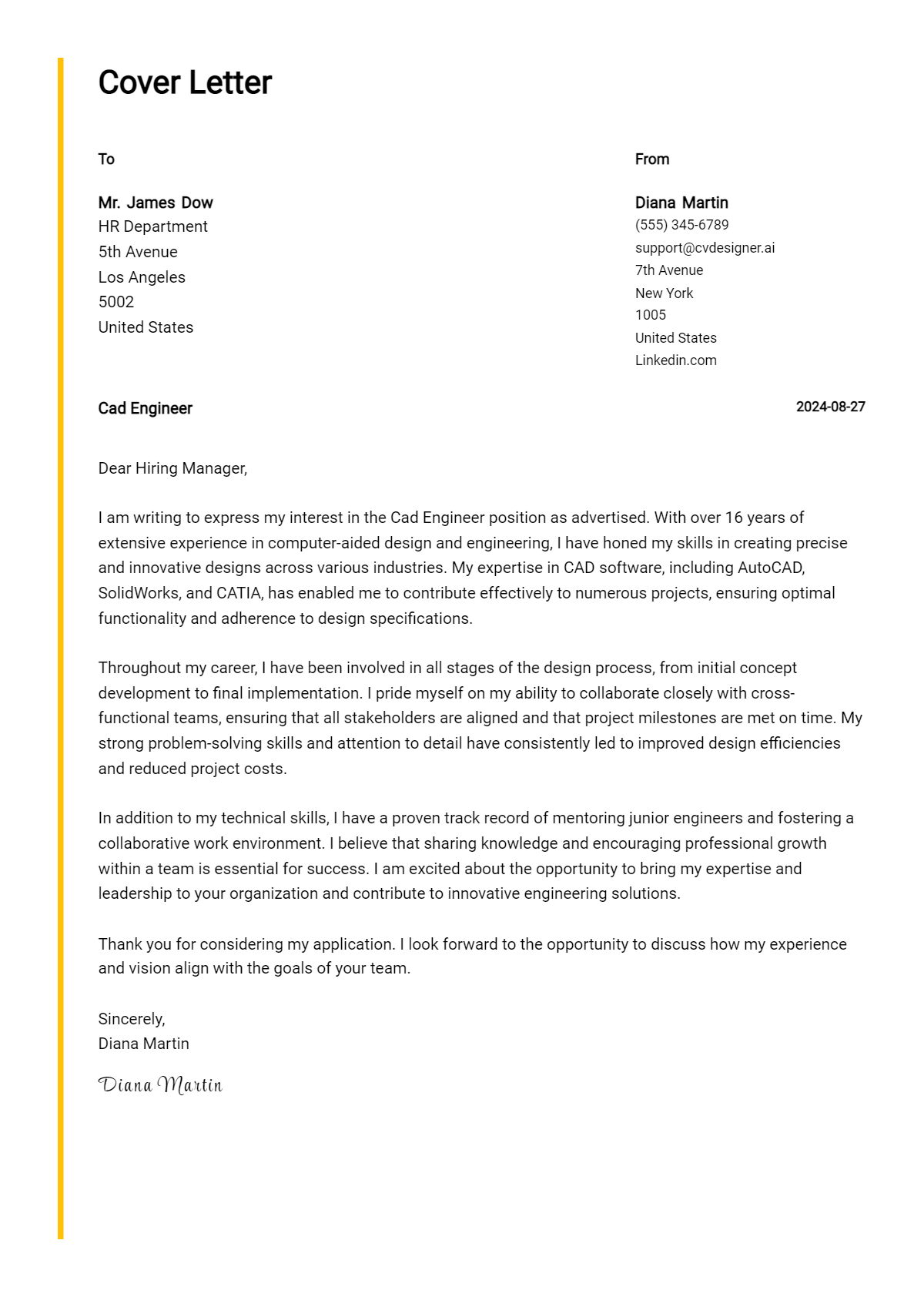 16 CAD Engineer Cover Letter Example for 2026: Proven Tips Preview