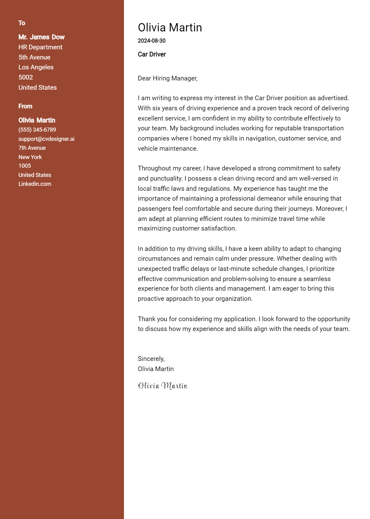 Car Driver Cover Letter Example for 2026 (Complete Writing Guide) Preview