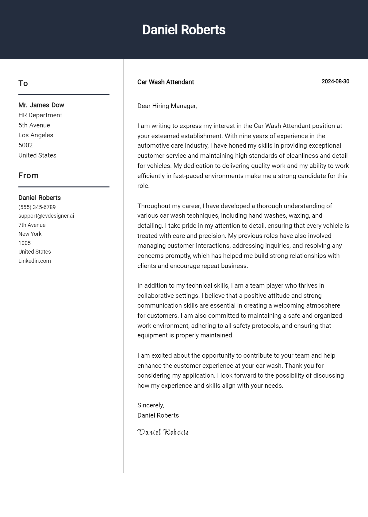 Car Wash Attendant Cover Letter Example for 2026: Ultimate Guide Preview