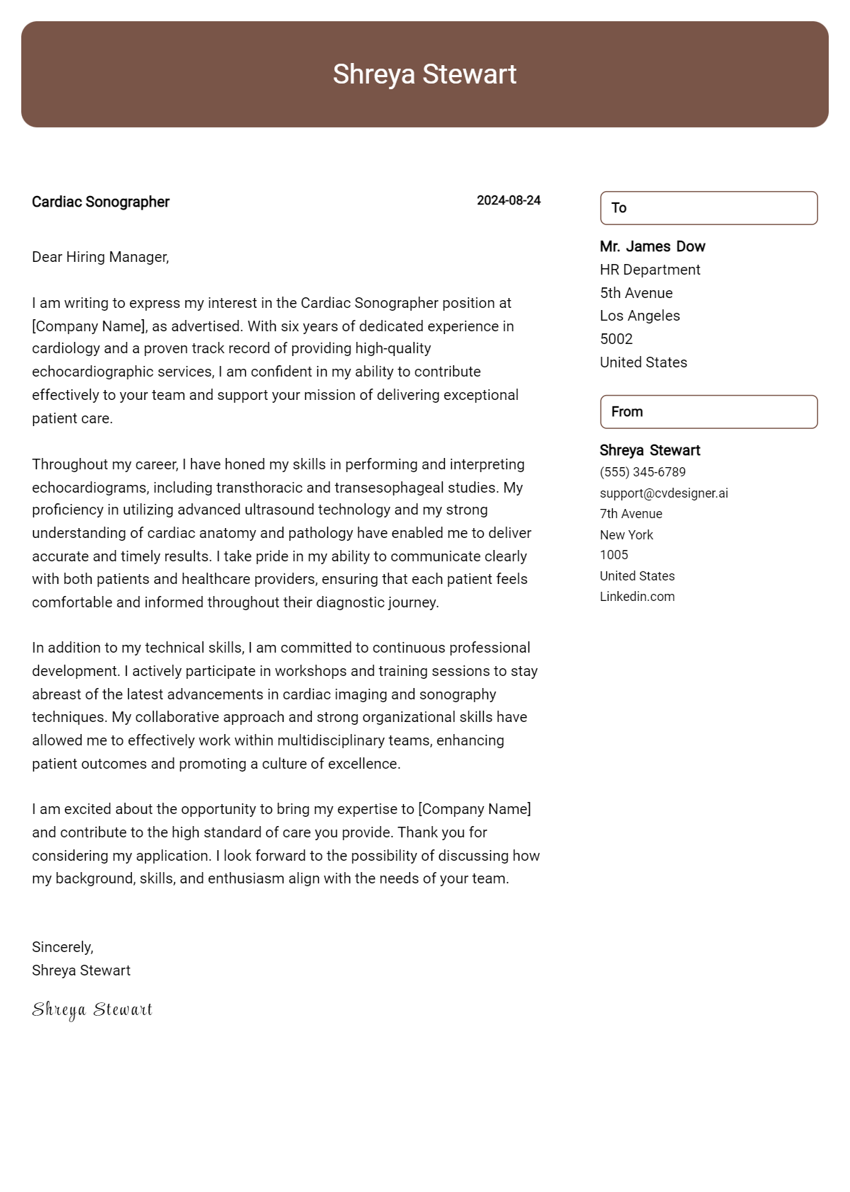 Cardiac Sonographer Cover Letter Examples with Writing Tips for 2026 Preview