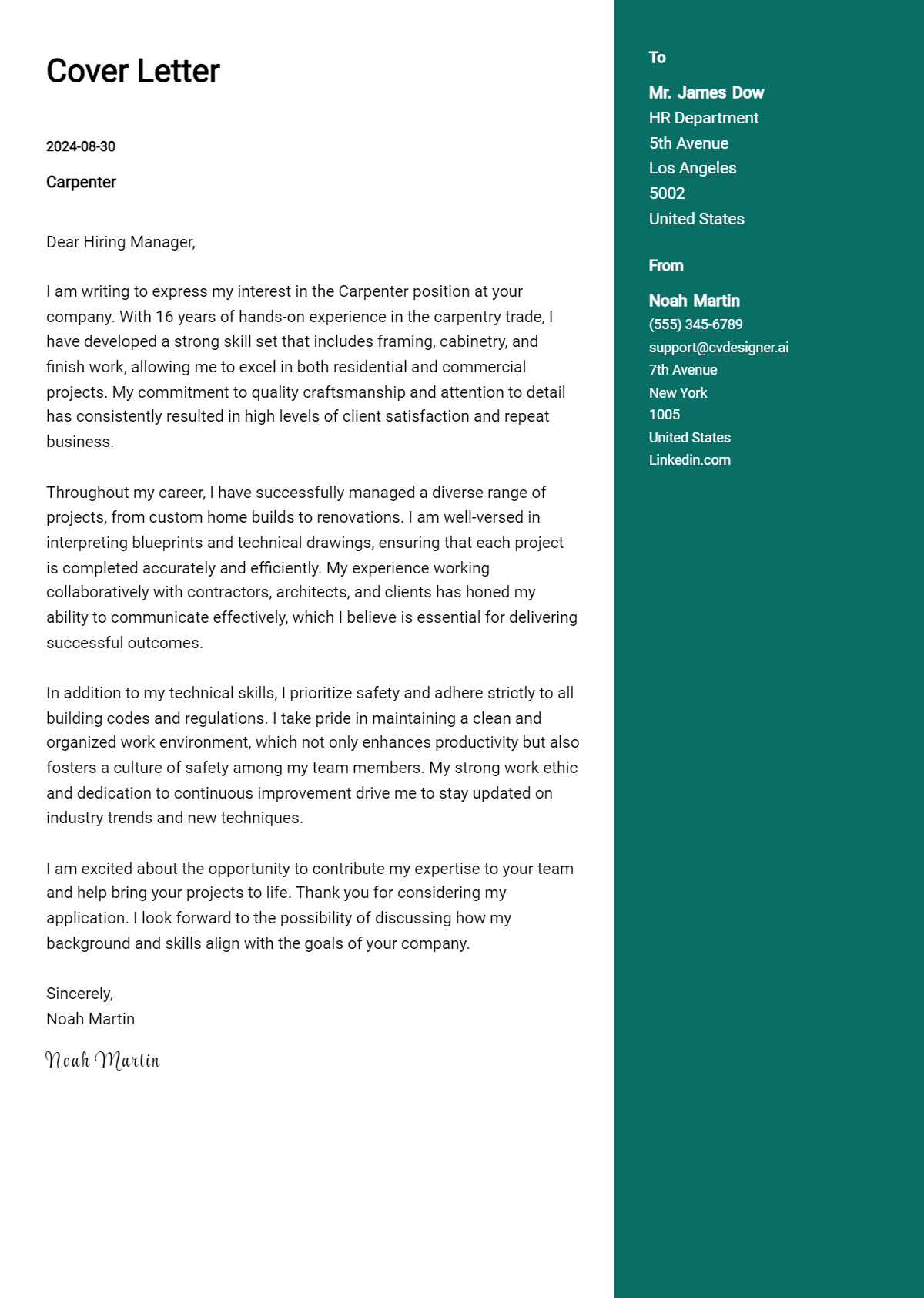 Carpenter Cover Letter Example for 2026 (Complete Writing Guide) Preview