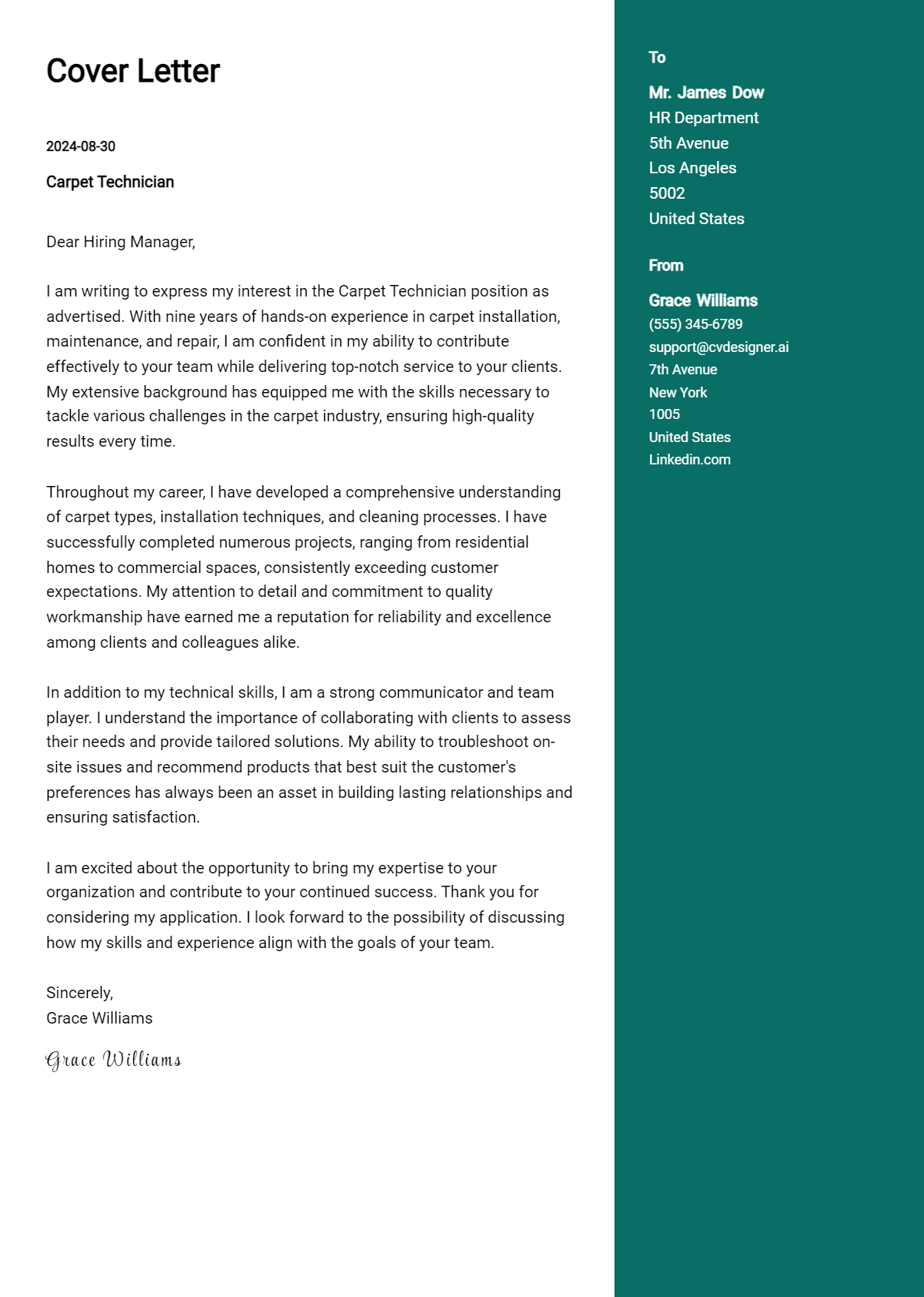 Carpet Technician Cover Letter Example for 2026: Ultimate Guide Preview