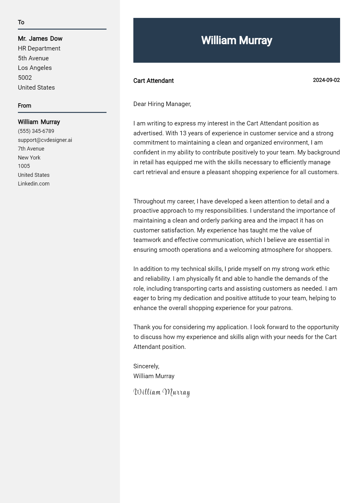 Cart Attendant Cover Letter Example for 2026: Proven Tips Preview