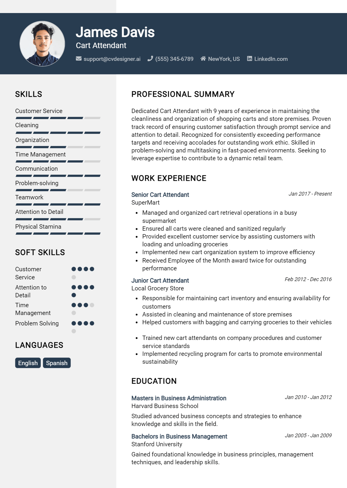 Cart Attendant Resume Example for 2026: Free Downloadable Templates Preview