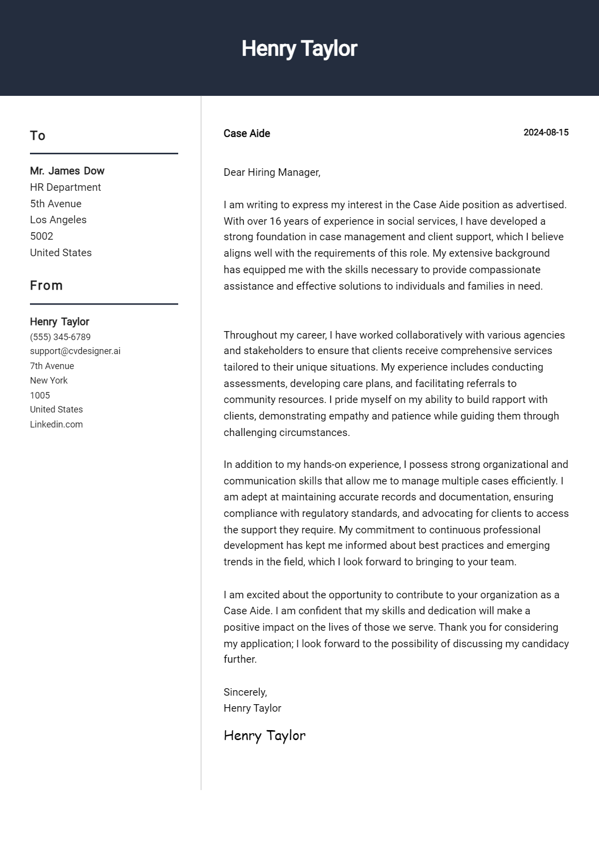Case Aide Cover Letter Samples & Examples 2026 Preview